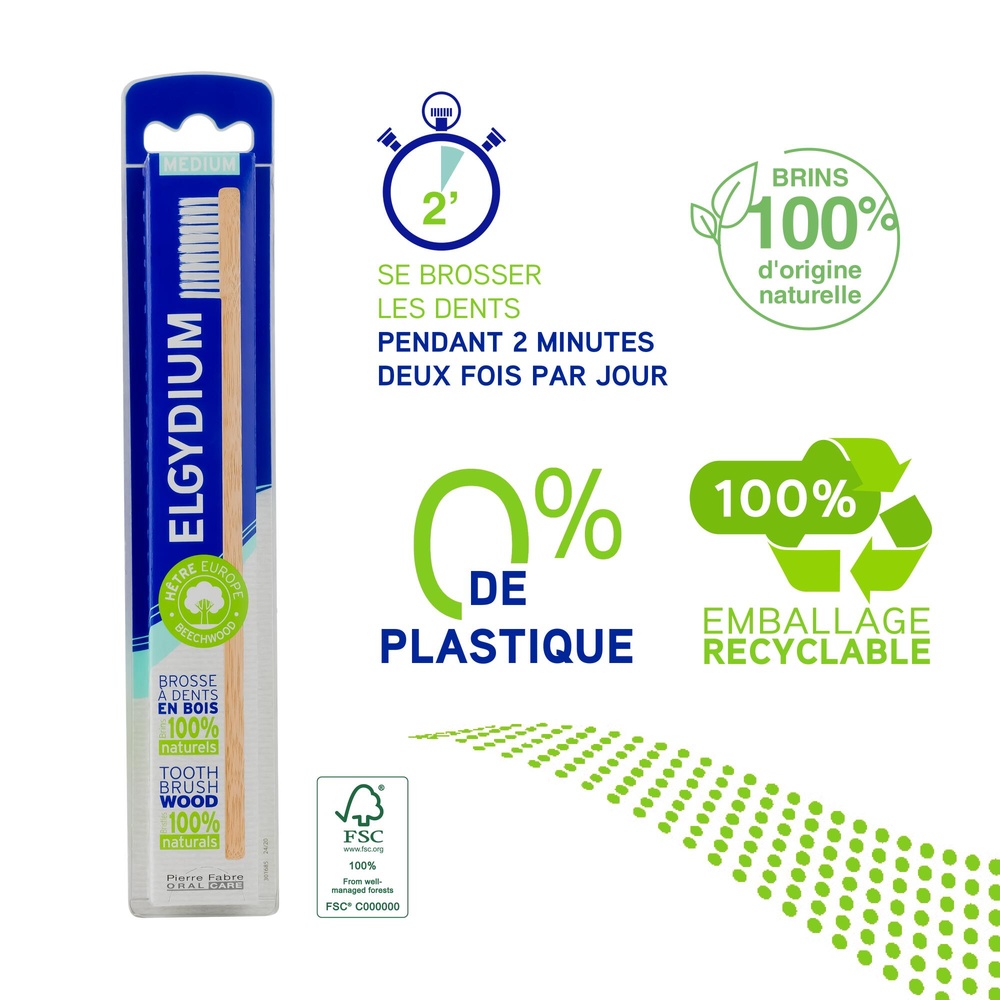 Oral Care ELGYDIUM Brosse à dents Bois Eco conçuemédium Brosse à dents