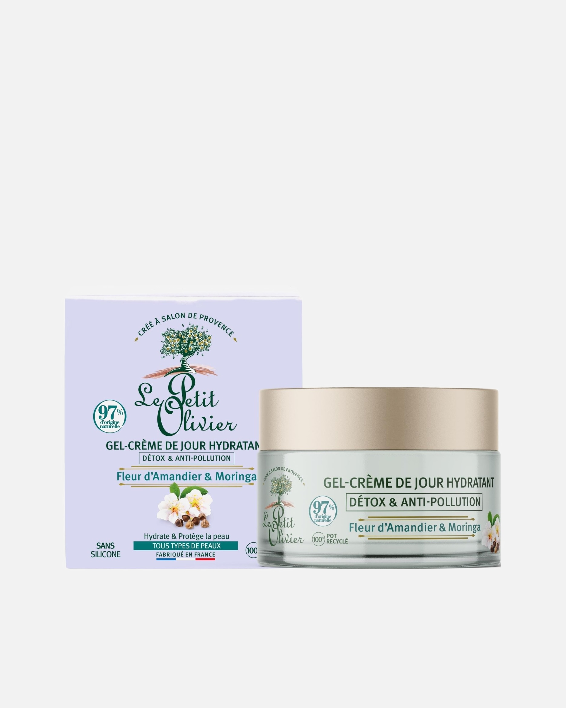 Le Petit Olivier Detox & Anti-Pollution Nawilżający Żel-Krem na Dzień z Kwiatem Migdałowca i Moringą