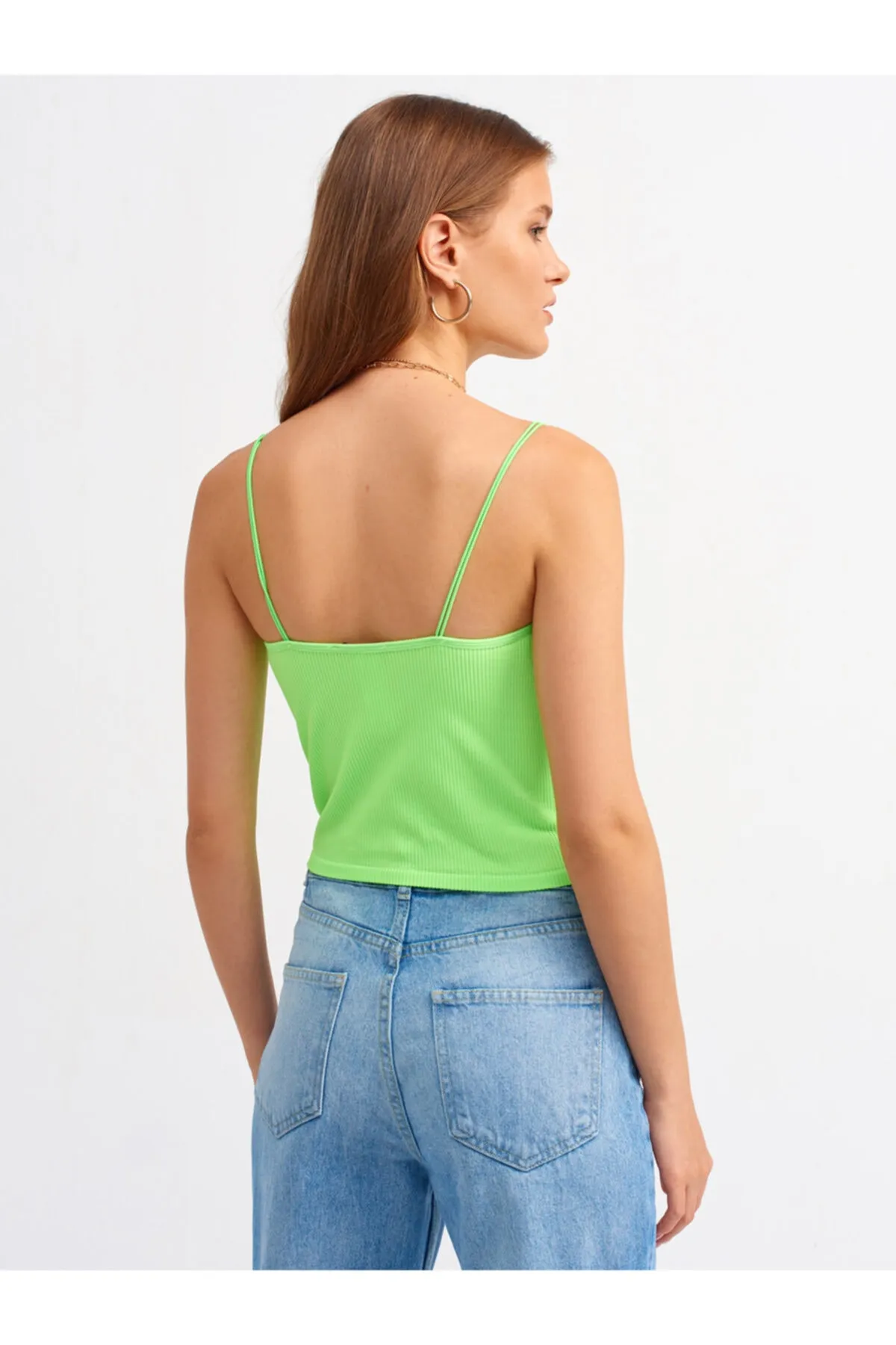 Dilvin  3528 Elastisches Crop Top – Neongrün