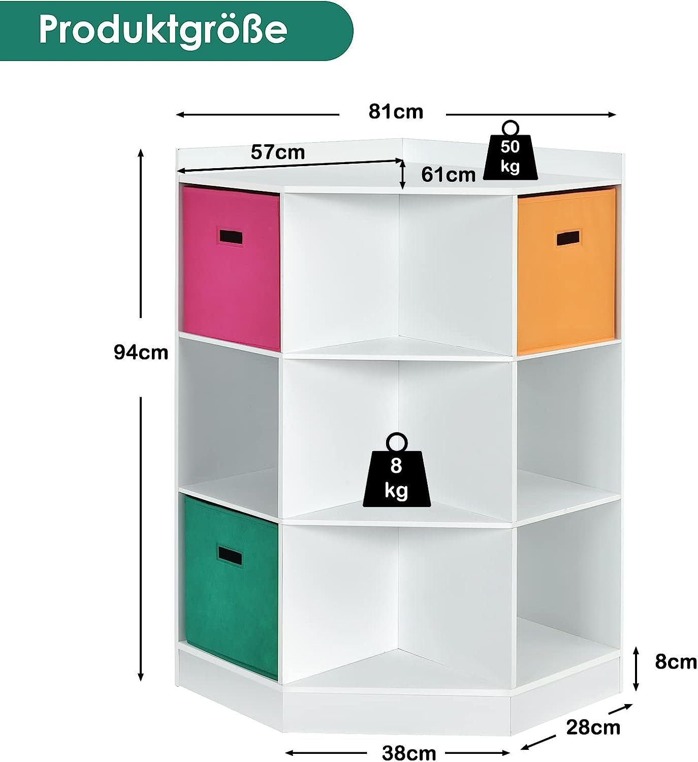 KOMFOTTEU Eckschrank mit 9 Fächern 3 Stoffschubladen Einfacher Zusammenbau