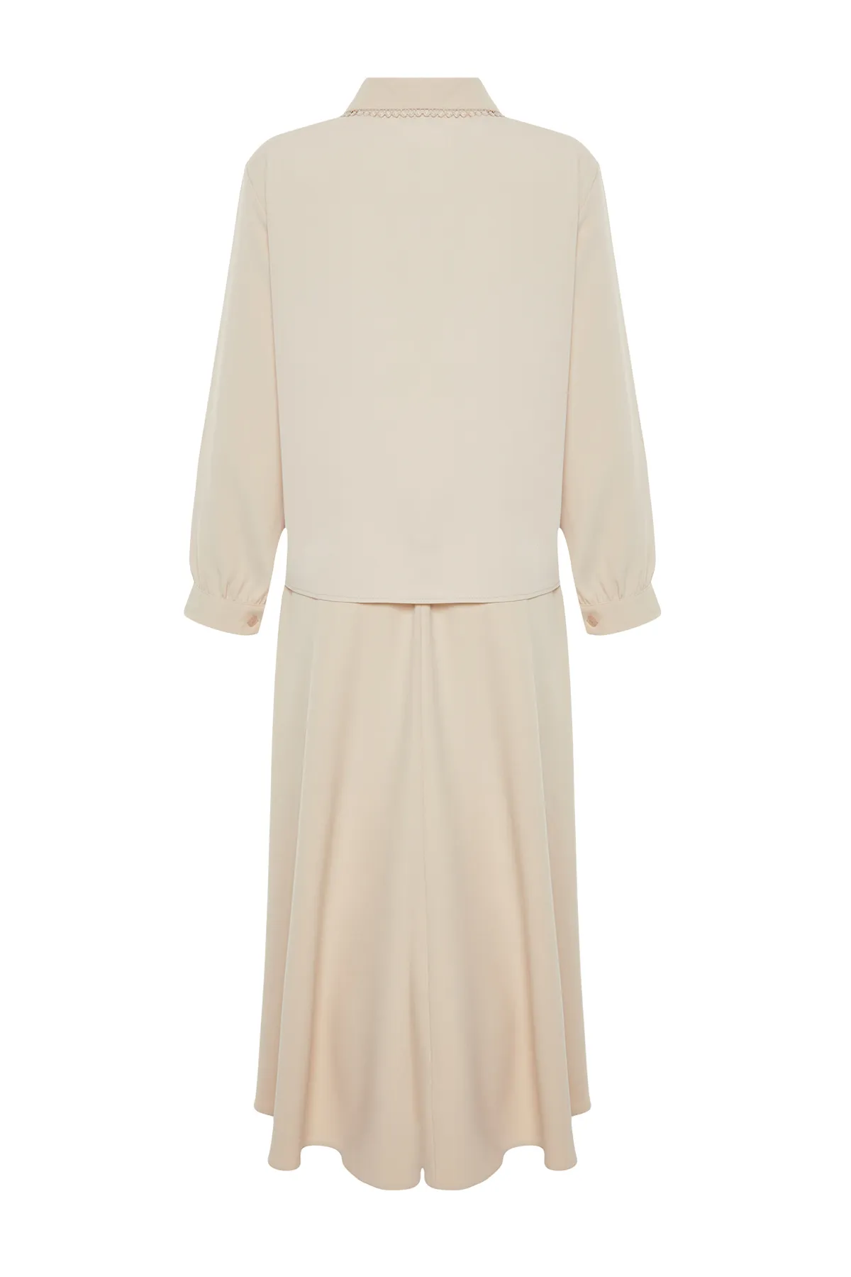Trendyol Modest  Beiges Baby-Set aus Oberteil und Unterteil aus gewebtem Stoff mit Kragen, Rock und Tunika TCTSS24US00064