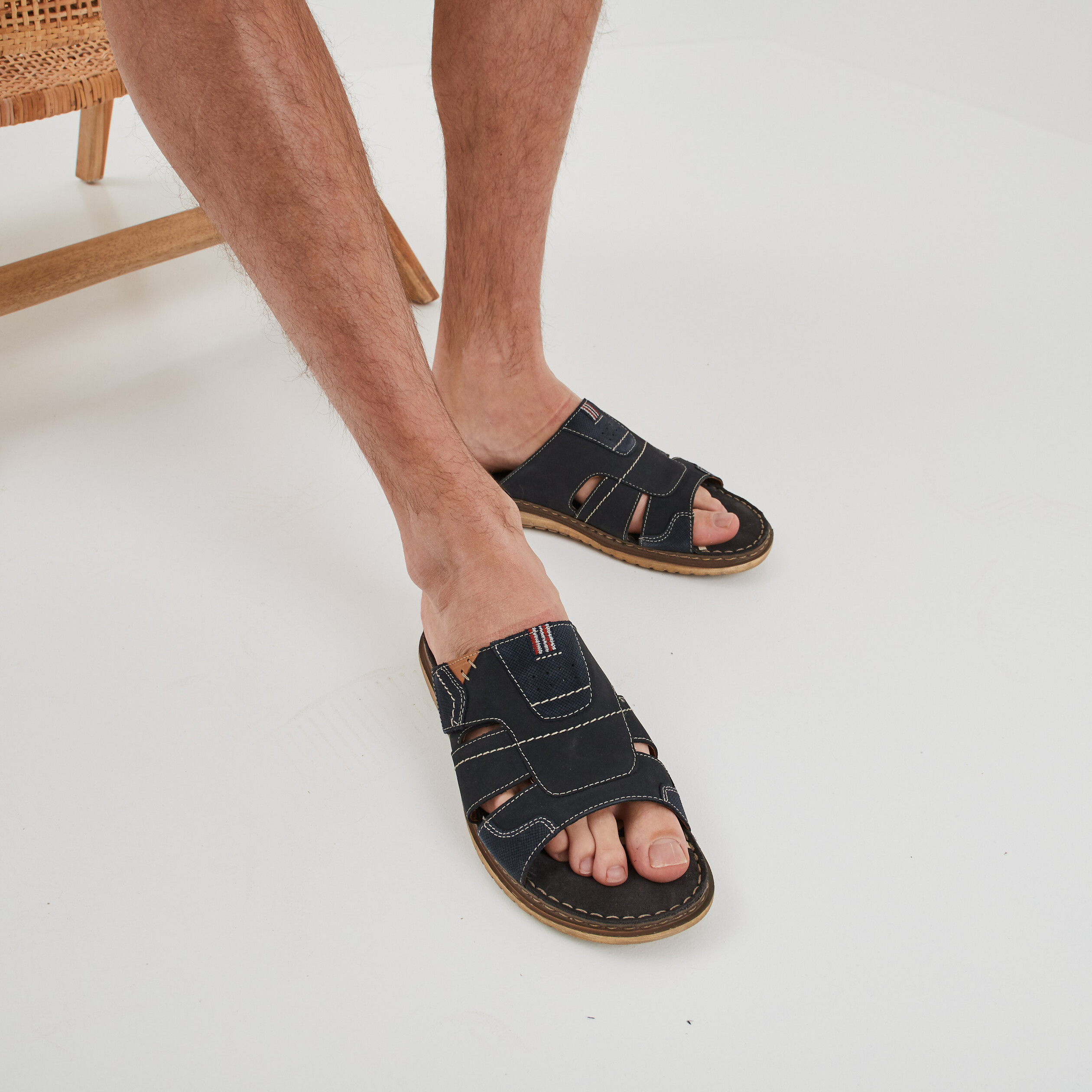 Mules en cuir Walking bleu marine homme | La Halle