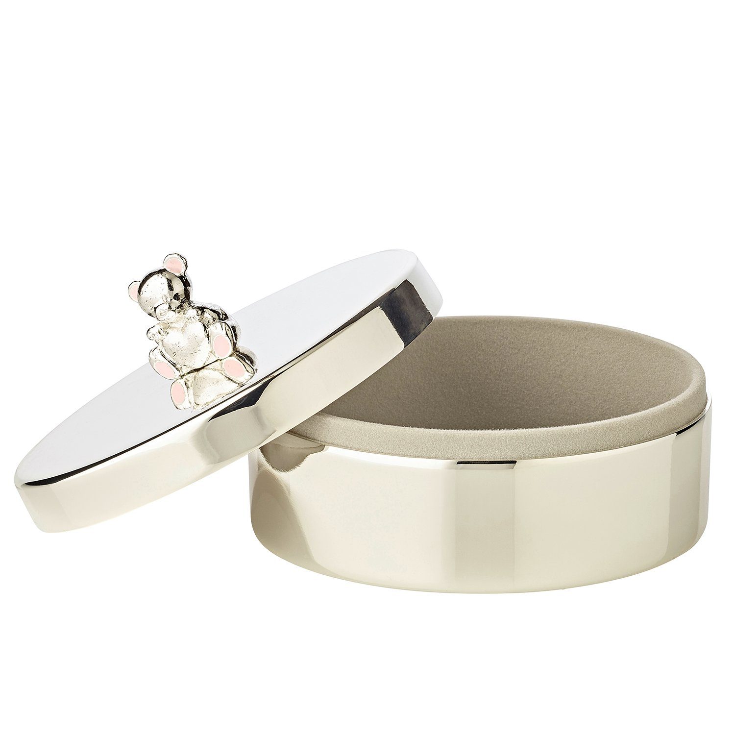 EDZARD Zahndose Mama Bär, Aufbewahrungs-Dose für Schmuck, Milchzähne, Accessoires, versilbert und anlaufgeschützt, Durchmessser 9 cm