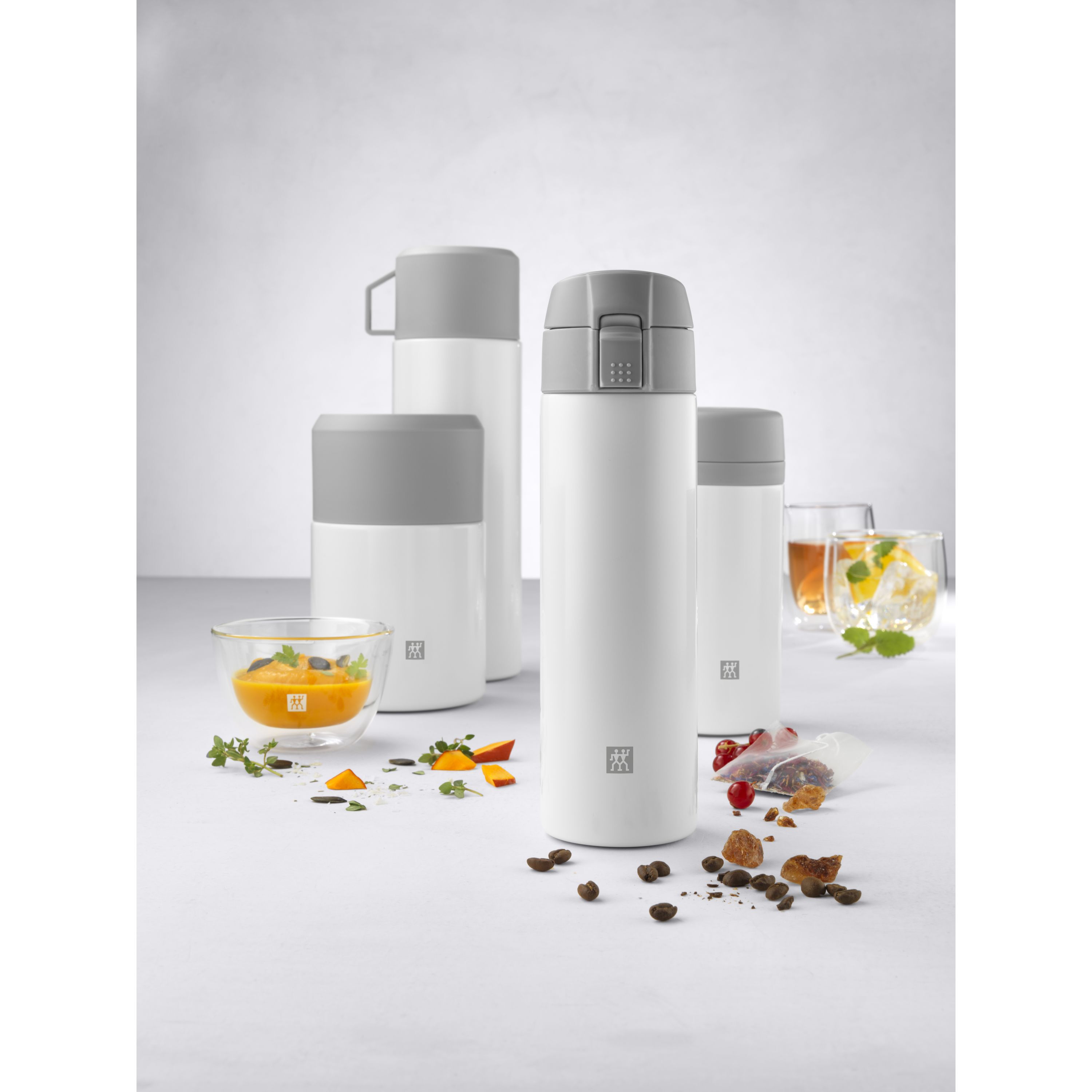 Thermobecher, 450 ml, Edelstahl, Weiß-grau