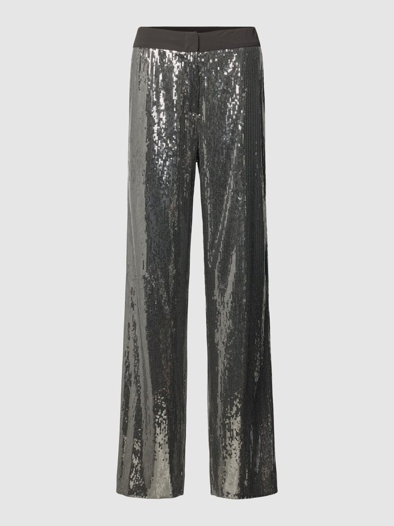 Stoffhose mit Paillettenbesatz in dunkelgrau