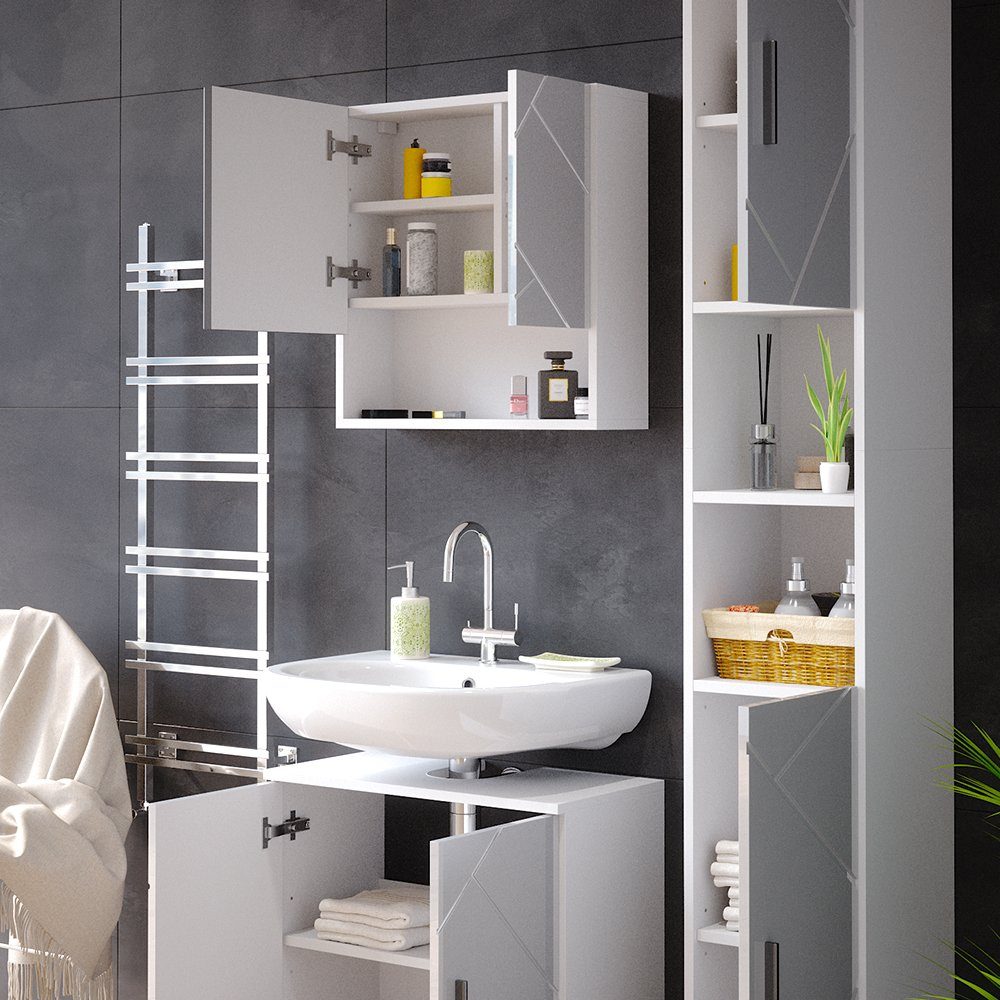 Vicco Badmöbel-Set Badezimmerset IRMA Weiß Hochglanz Set 3, (3-er Set, 3-St., 3-er Set)
