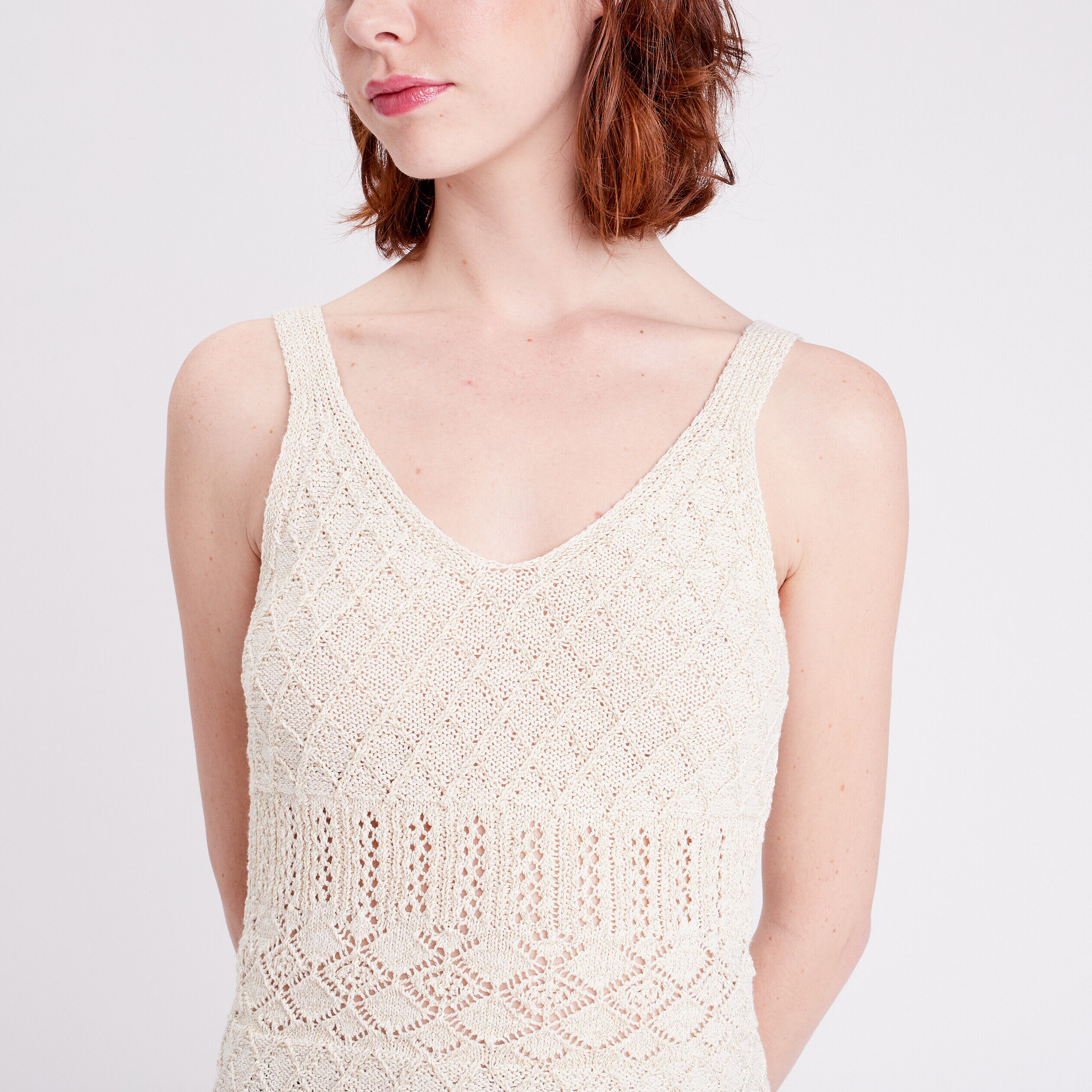 Débardeur pull ajouré ecru femme | Cache Cache