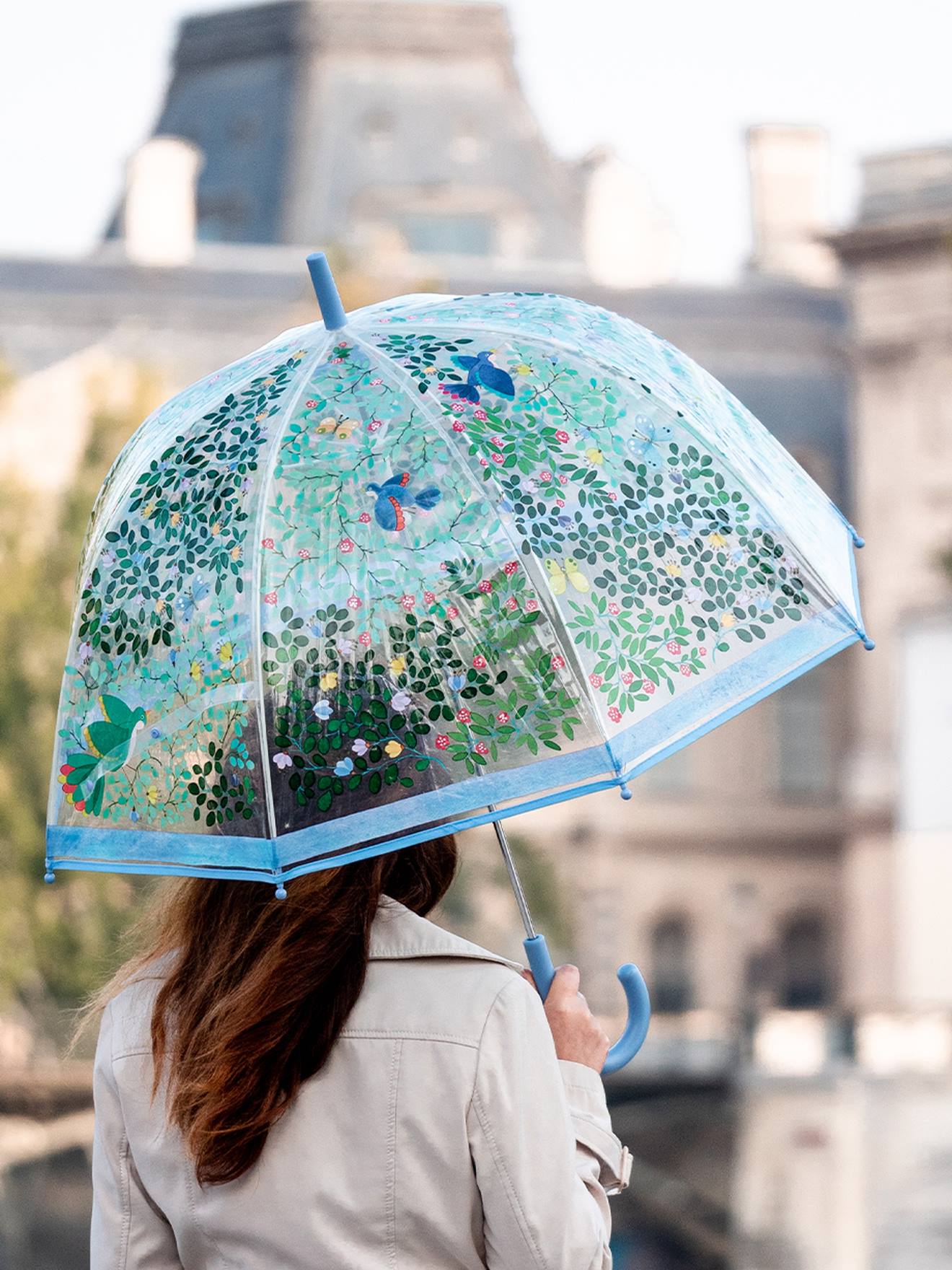 Djeco Eltern Regenschirm DJECO mit Wildvögeln - blau