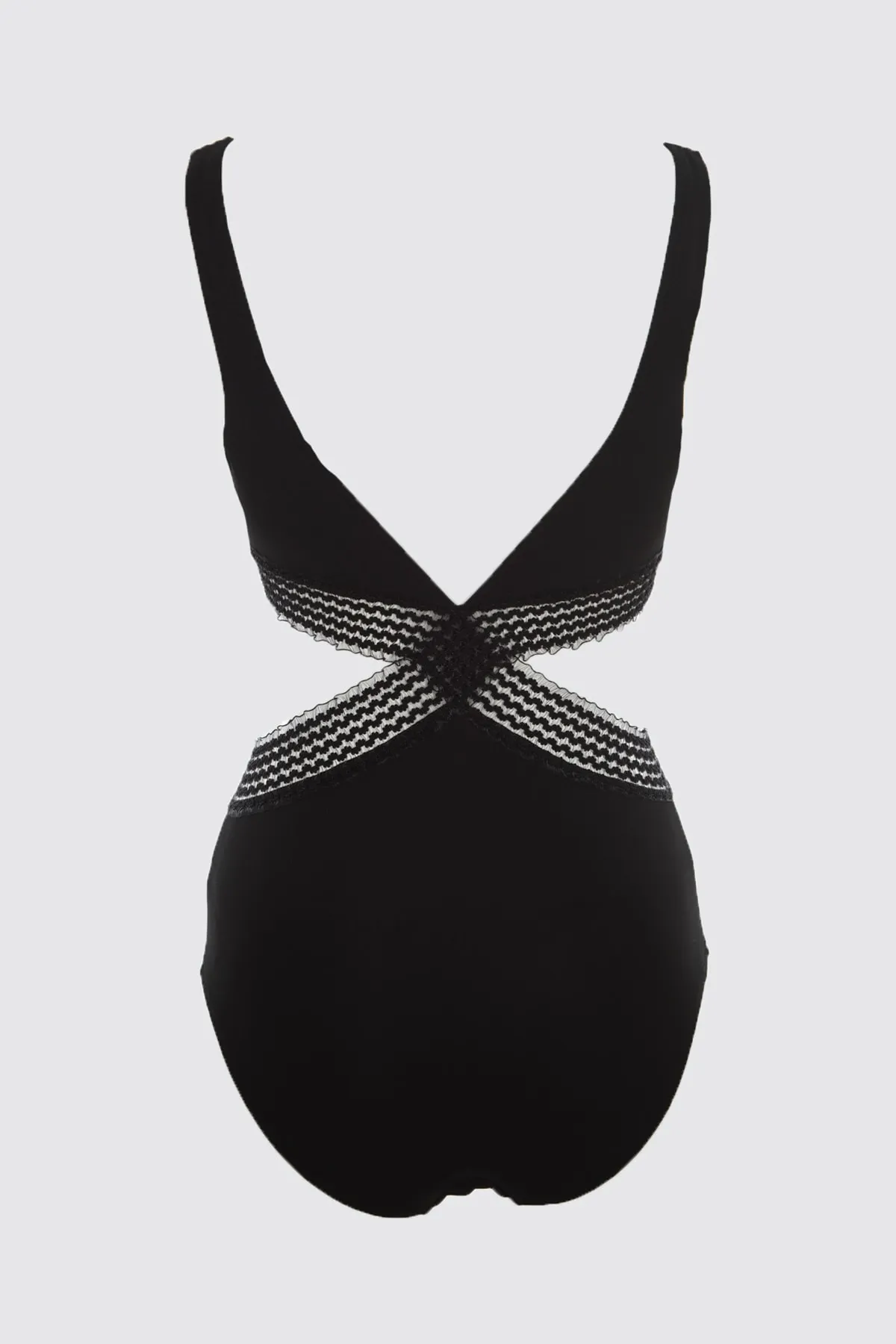 Trendyol Collection  Schwarzer Badeanzug mit Streifen und Accessoire-Detail TBESS21MA0077