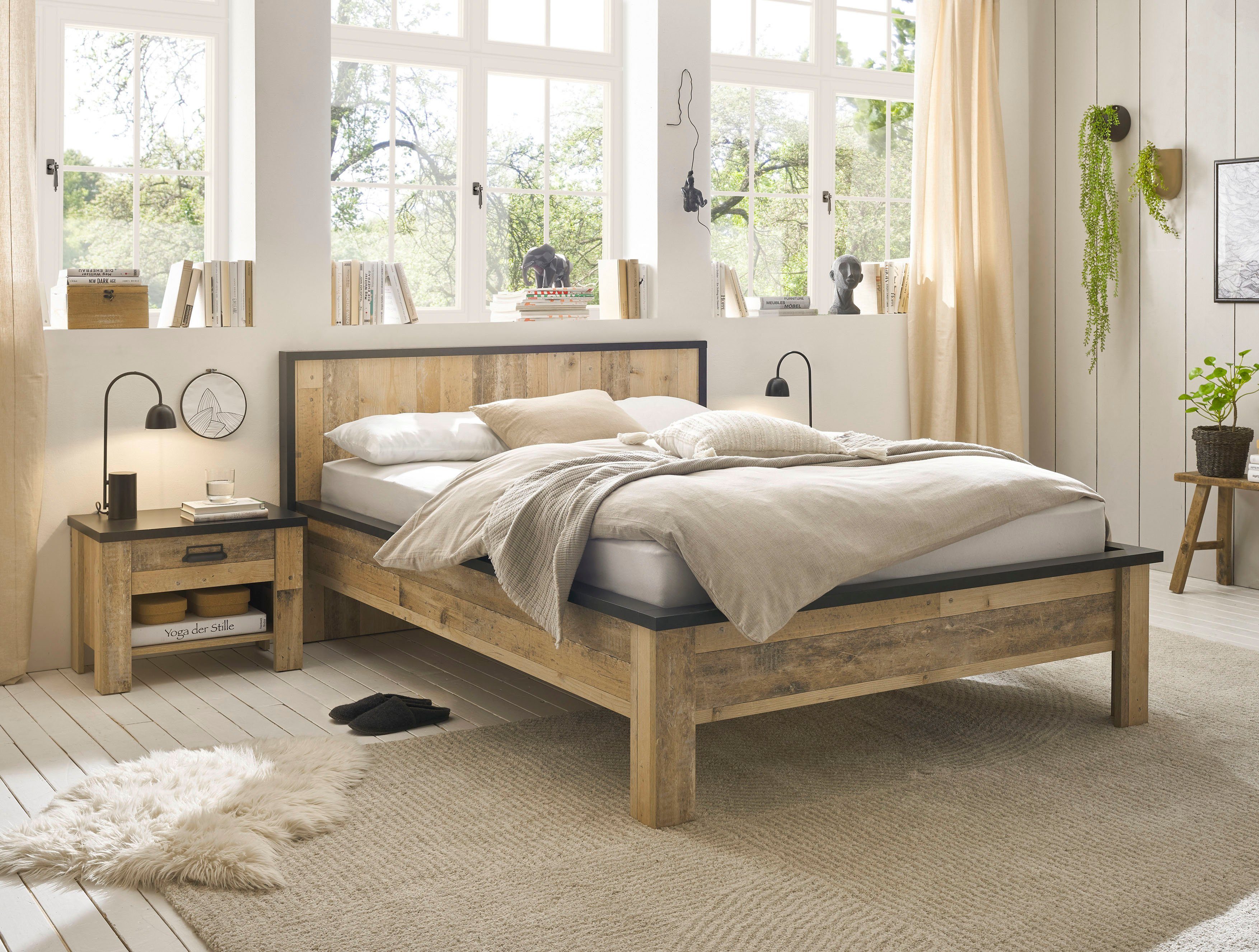 Home affaire Bettanlage SHERWOOD, (3-St), Liegefläche Bett 140x200cm, 2 Nachttische mit jeweils 1 Schublade