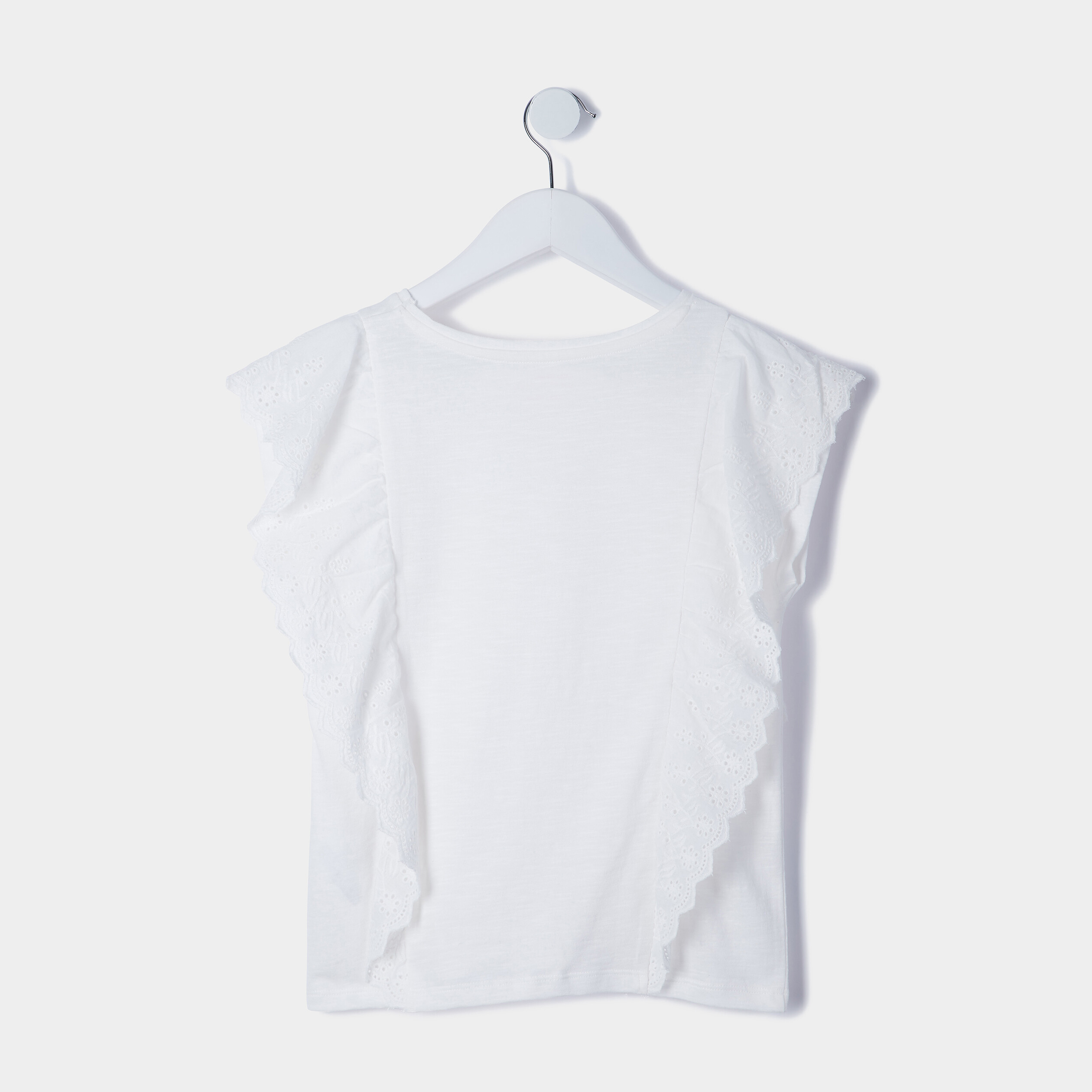 T-shirt avec volants broderie anglaise ecru fille | La Halle