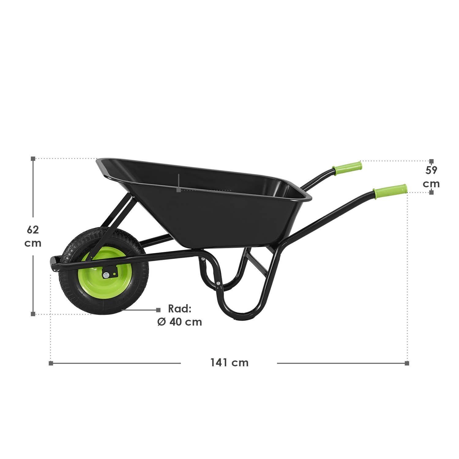 Juskys Schubkarre Garden, 100L, bis 210 kg, Luftreifen, verzinkte Wanne, inkl. Handschuhe