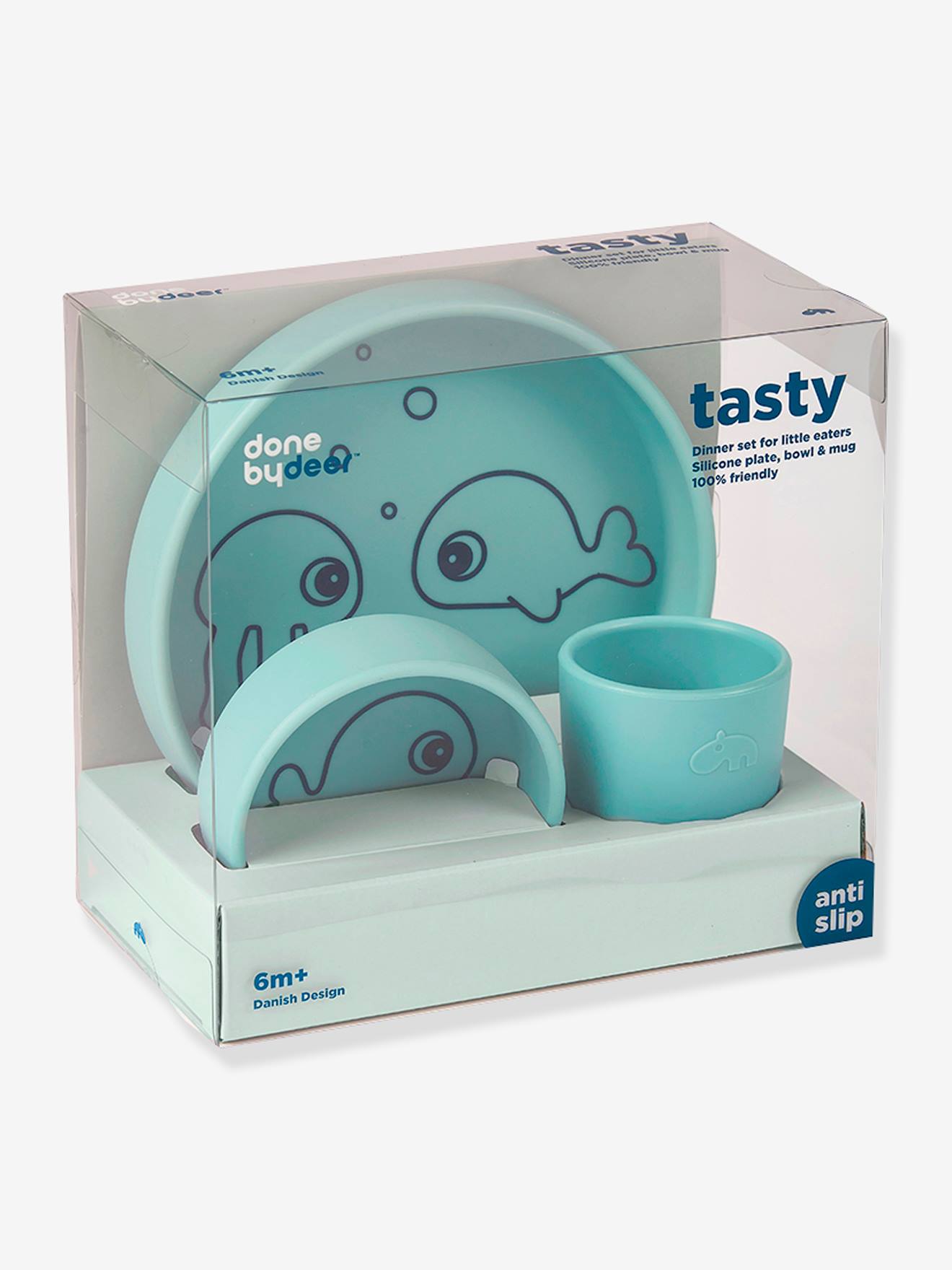 Coffret repas 3 pièces DONE BY DEER Sea Friends en silicone bleu