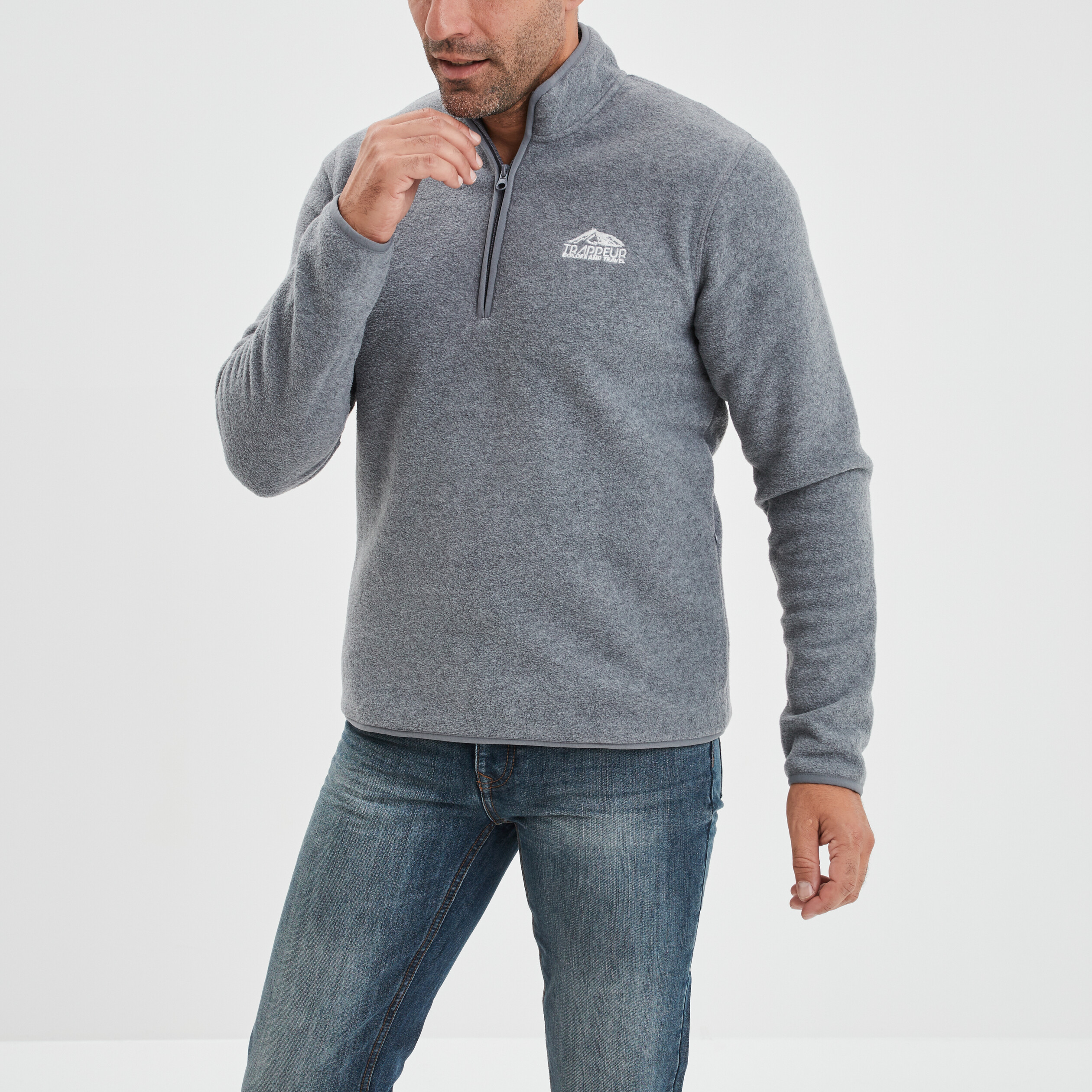 Sweat polaire camionneur Trappeur gris homme | La Halle
