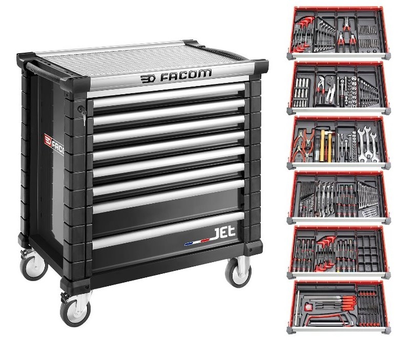 Carro de herramientas Facom JETCM215GBNL con capacidad para 215 piezas, color negro.