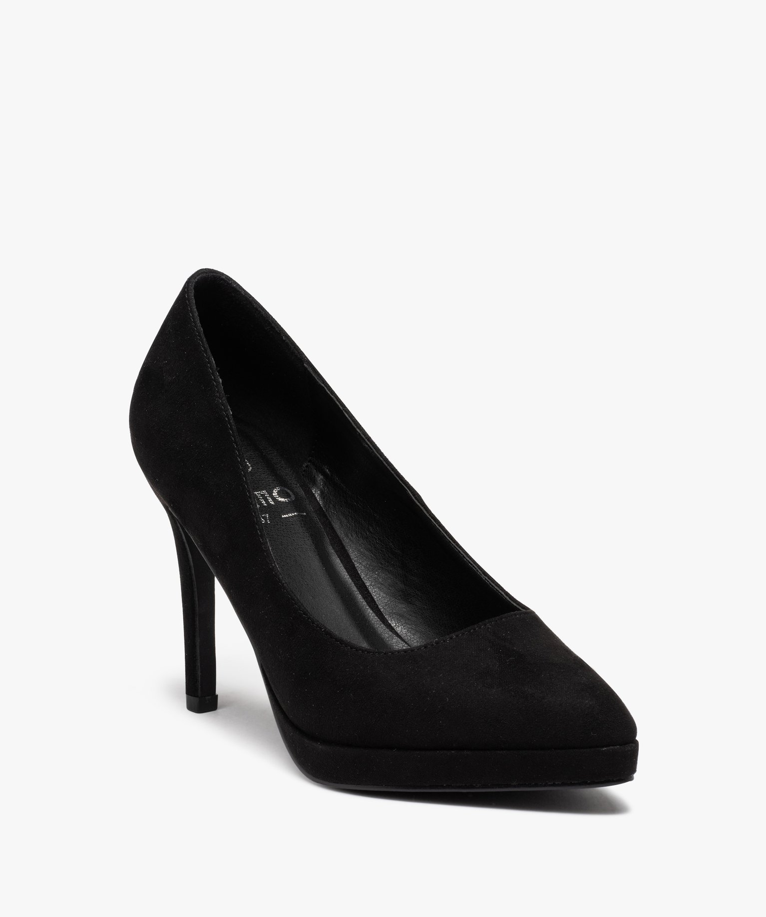Escarpins femme unis à talon haut en suédine noir | GEMO