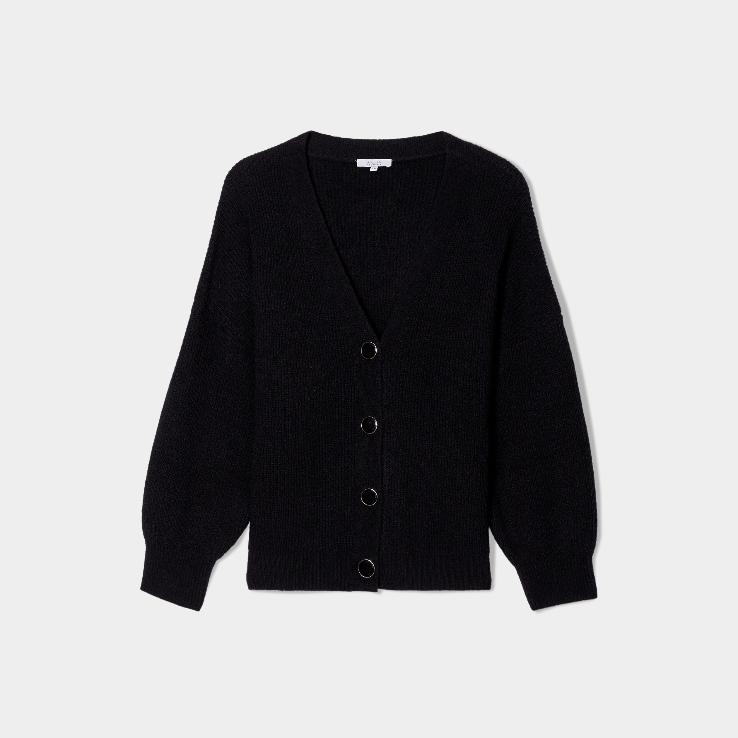 Gilet boutonné à col en V noir femme grande taille | La Halle