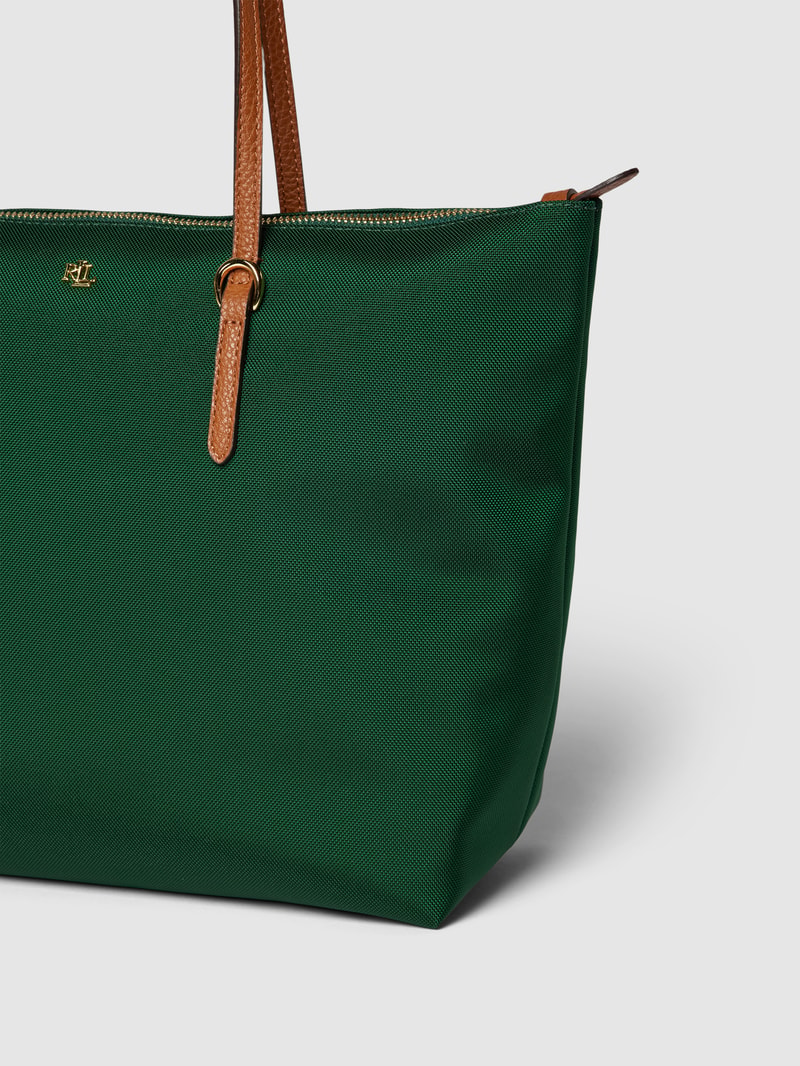 Tote Bag mit Label-Detail Modell 'KEATON' in dunkelgrün