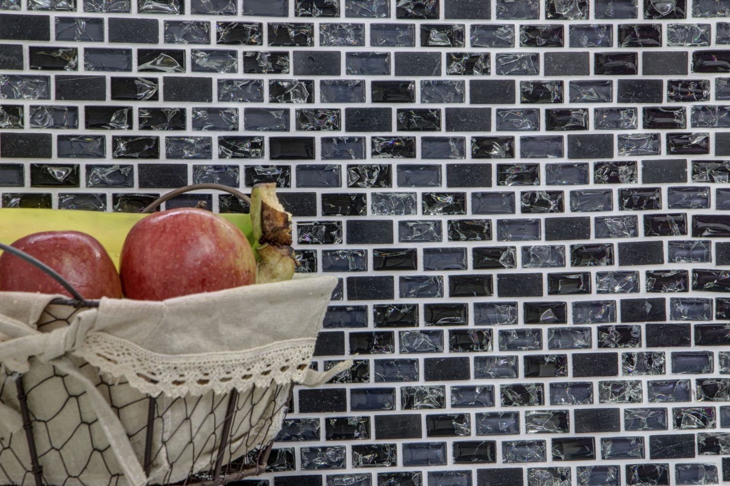 Mosani Mosaikfliesen Mosaik Stäbchen Verbund Naturstein Mosaikfliese schwarz anthrazit