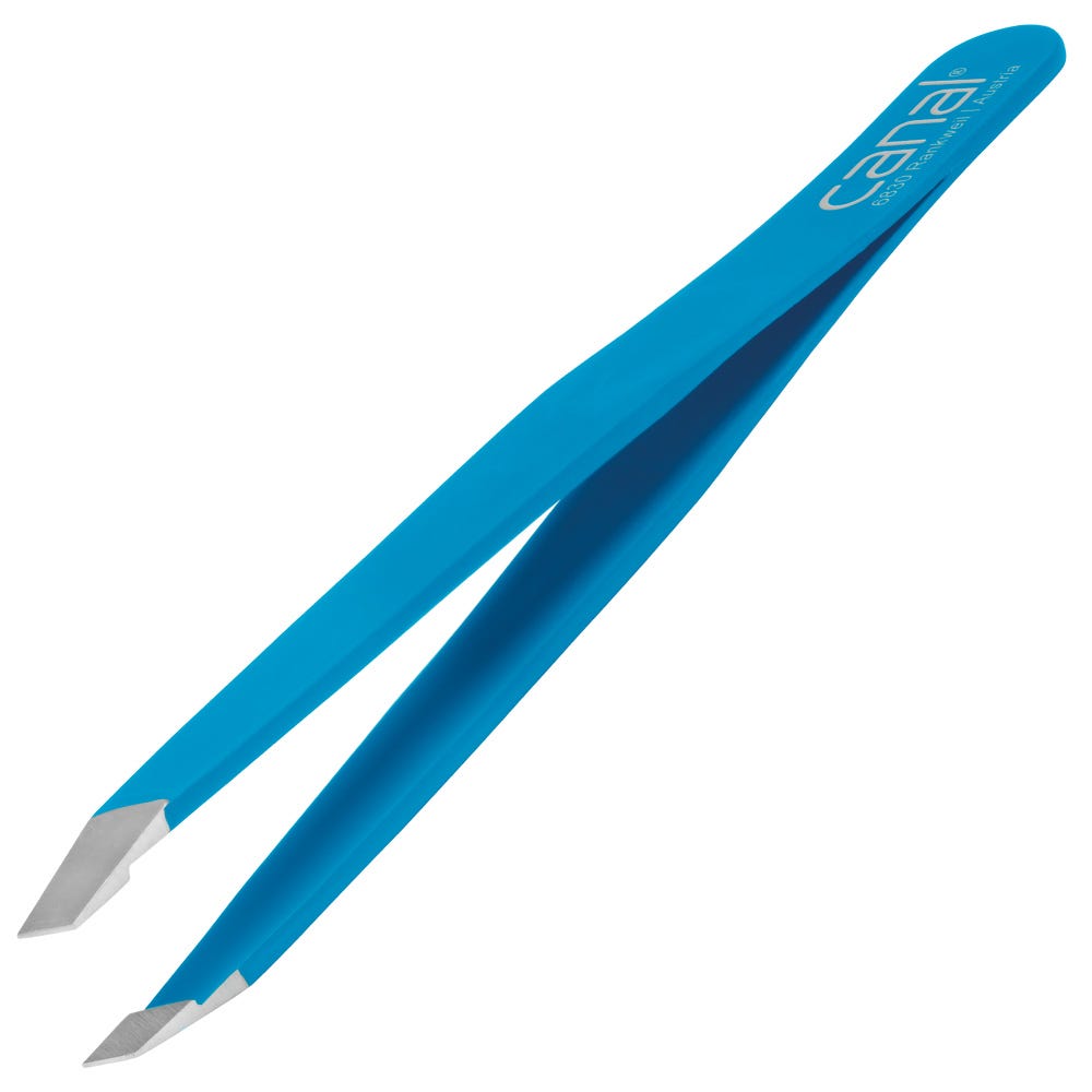 Canal Haarpinzette schräg blau rostfrei 95 mm