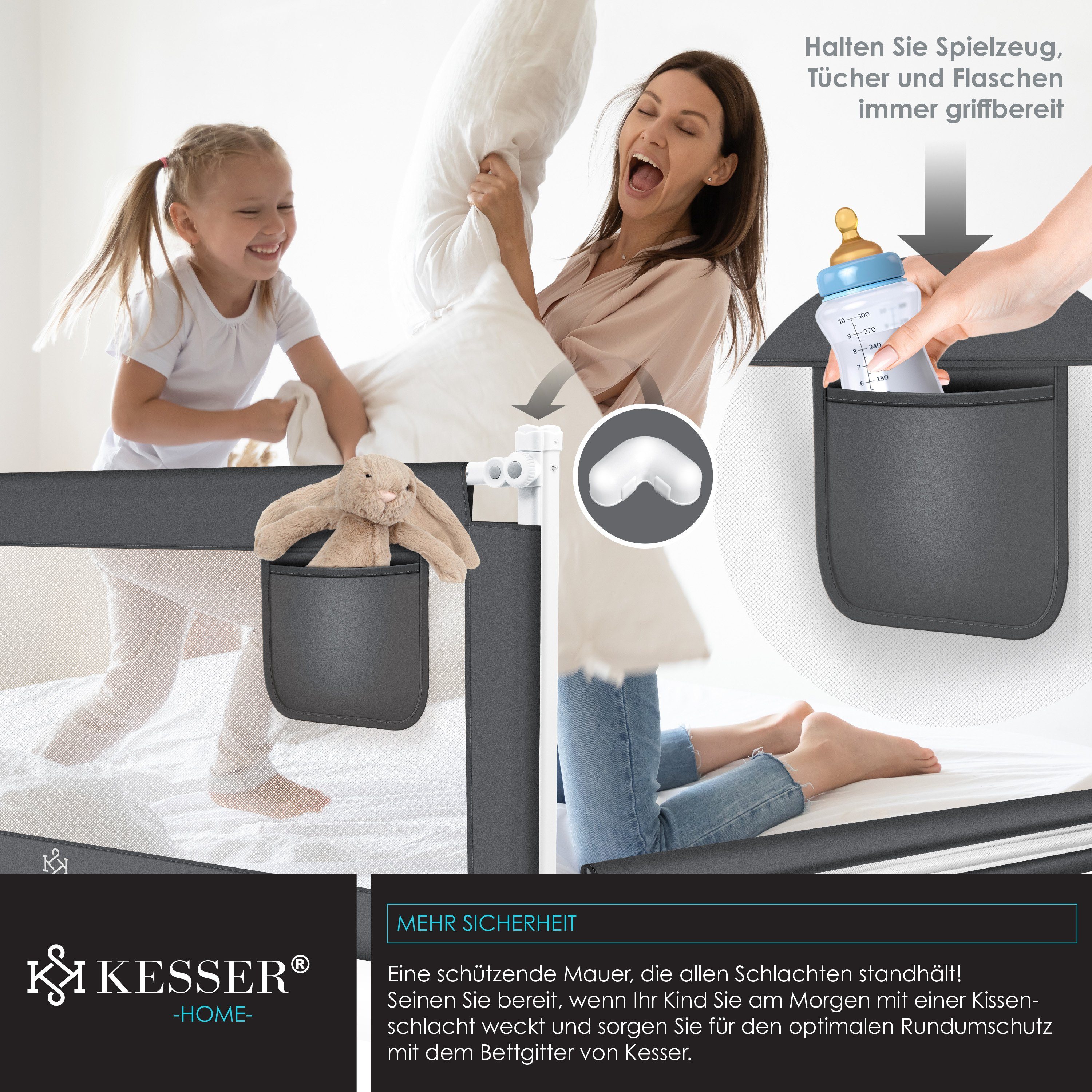 KESSER Bettschutzgitter, Bettgitter Bettschutzgitter Kinderbettgitter für Kinder Baby