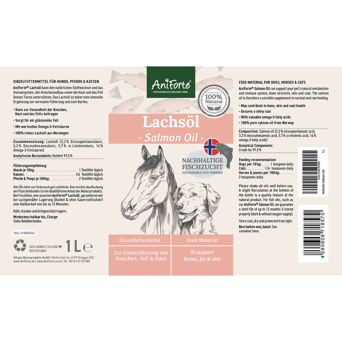 Aniforte Ergänzungsfutter & Aufzucht Aniforte Lachsöl 1 Liter