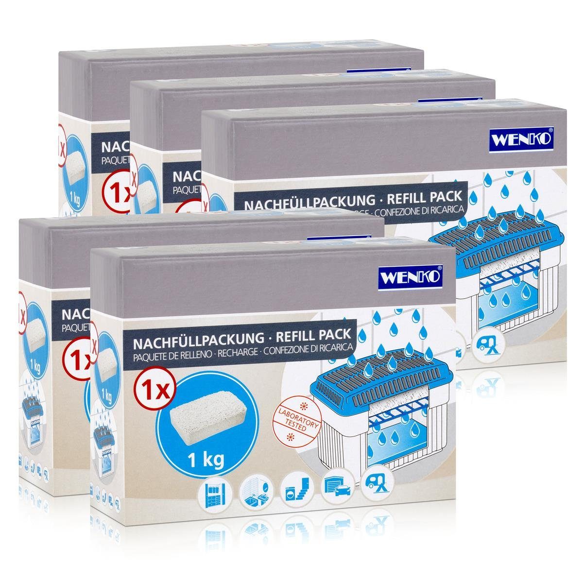 WENKO Luftentfeuchter 5x Wenko Nachfüllpackung Feuchtigkeitskiller Raum-Entfeuchter, 1kg Gra