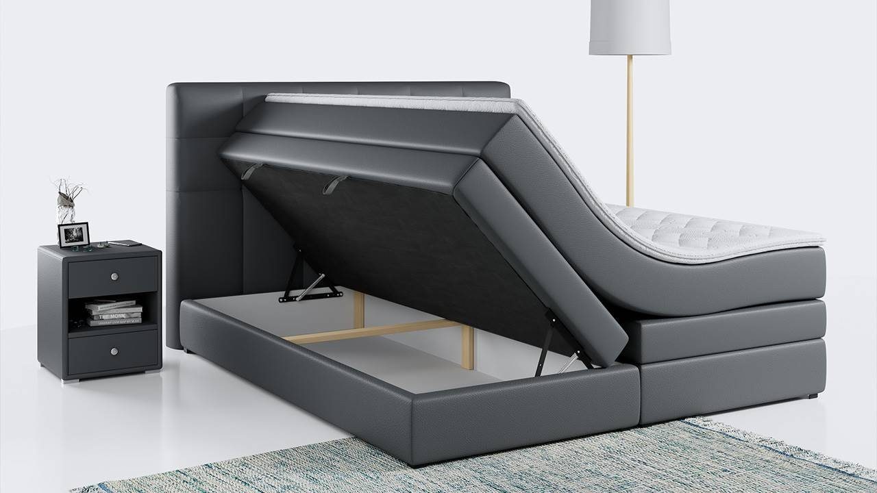 MKS MÖBEL Boxspringbett LUKA KING (King Doppelbett), Polsterbett mit Bettkasten und Zwei Matratzen