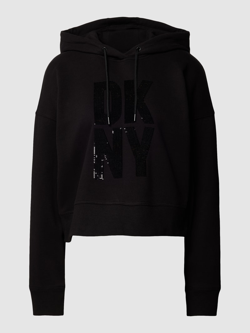 Hoodie mit Paillettenbesatz Modell 'STACKED SEQUIN LOGO' in schwarz