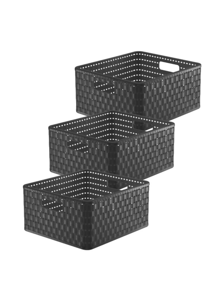 Rotho Country 3er-Set Aufbewahrungsbox 14l in Rattan-Optik in Anthrazit günstig kaufen onesize