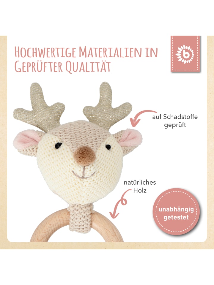 Bieco Spielwaren Greifling Rassel Holz Natur und Baumwolle Reh  - ab Geburt in Beige günstig kaufen onesize
