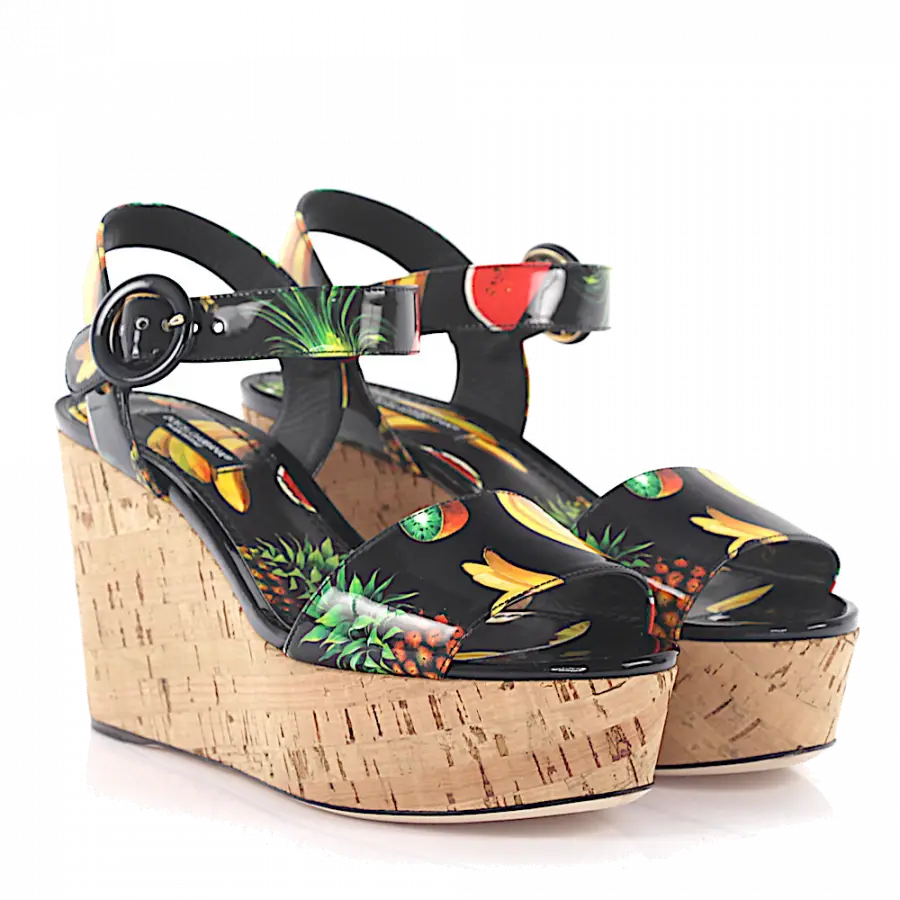 Dolce & Gabbana - Keilsandaletten Print schwarz bunt - schwarz