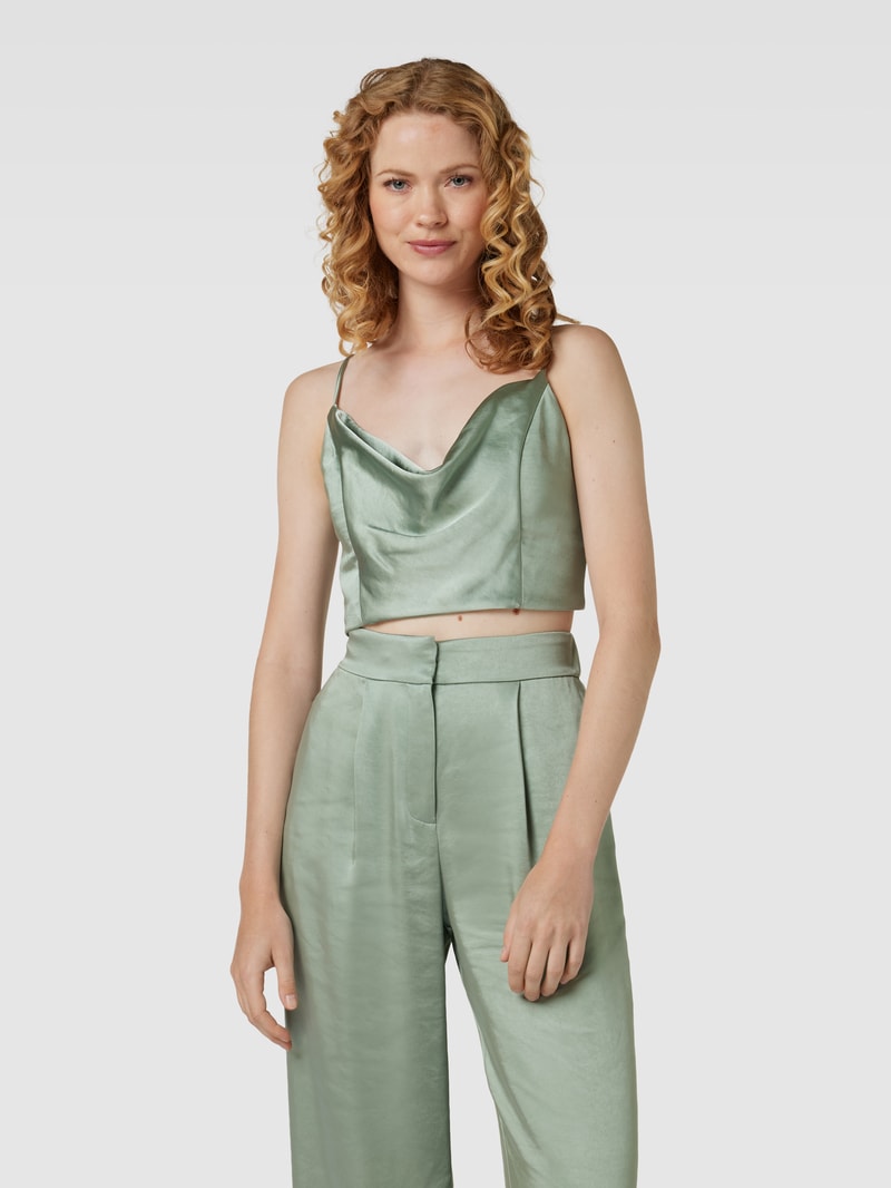 Crop Top mit Wasserfall-Ausschnitt in khaki meliert