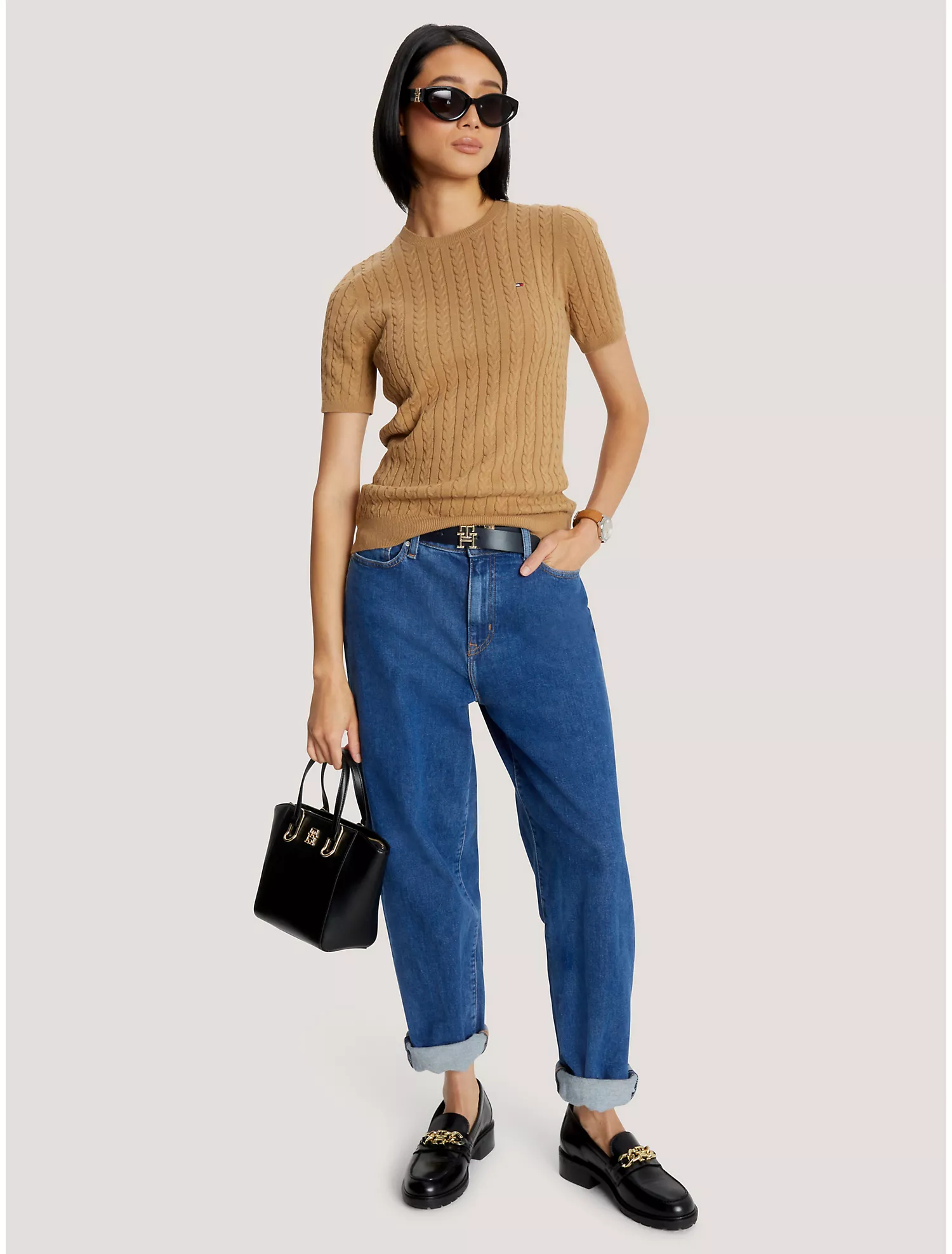 Cable Knit Short-Sleeve Sweater