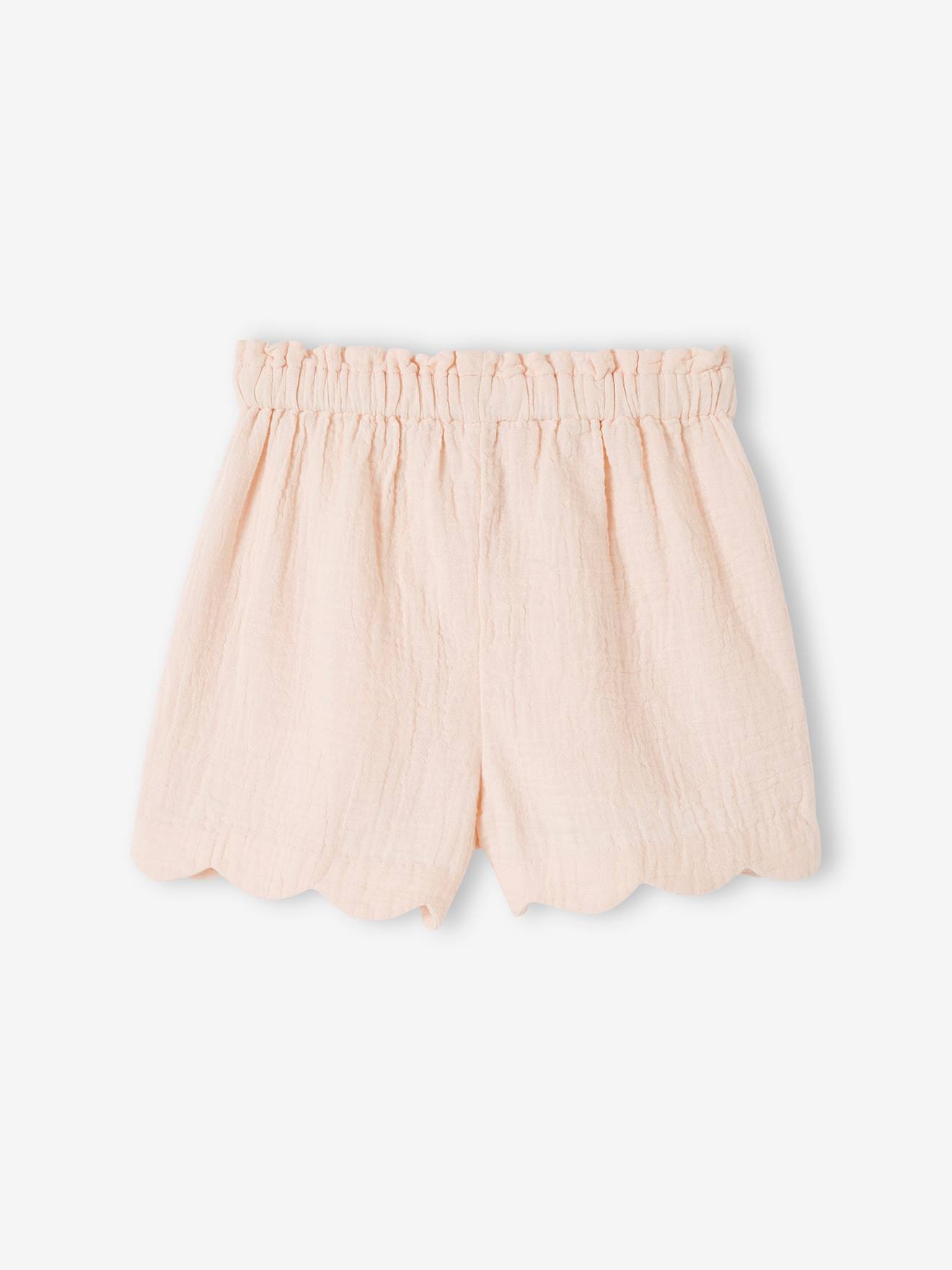Vertbaudet Mädchen Shorts mit Bogenkante, Musselin - blau bedruckt