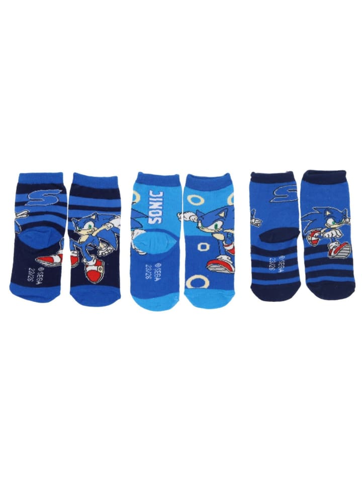 Sonic Sonic 3er-Pack Socken Coole Strümpfe & Söckchen für Kinder in Blau günstig kaufen