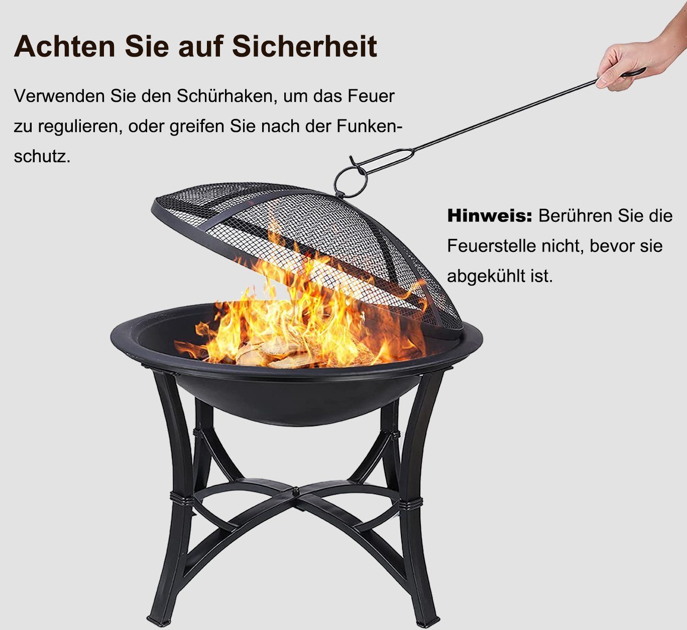 TLGREEN Feuerschale, Feuerkorb für den garten, Ø56,5x50cm Feuerstelle, mit Funkenschutz