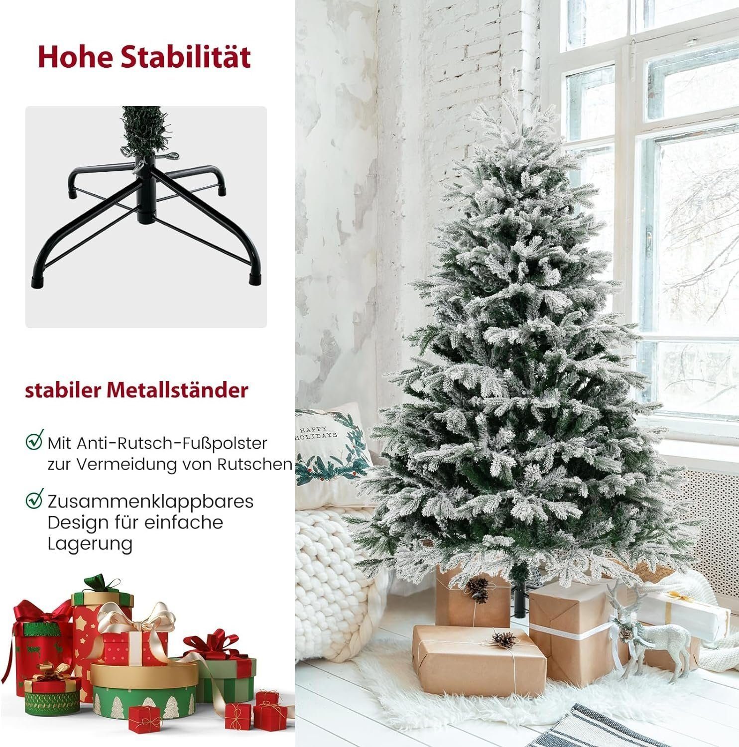 JUNG Künstlicher Weihnachtsbaum Künstlicher Spritzguss Weihnachtsbaum mit Beleuchtung + Schnee 1,80m, Edeltanne, Nordmanntanne Premium Edel, Baum Tanne, Christbaum + Ständer Weihnachtsbäume künstlich mit Licht Nordmann