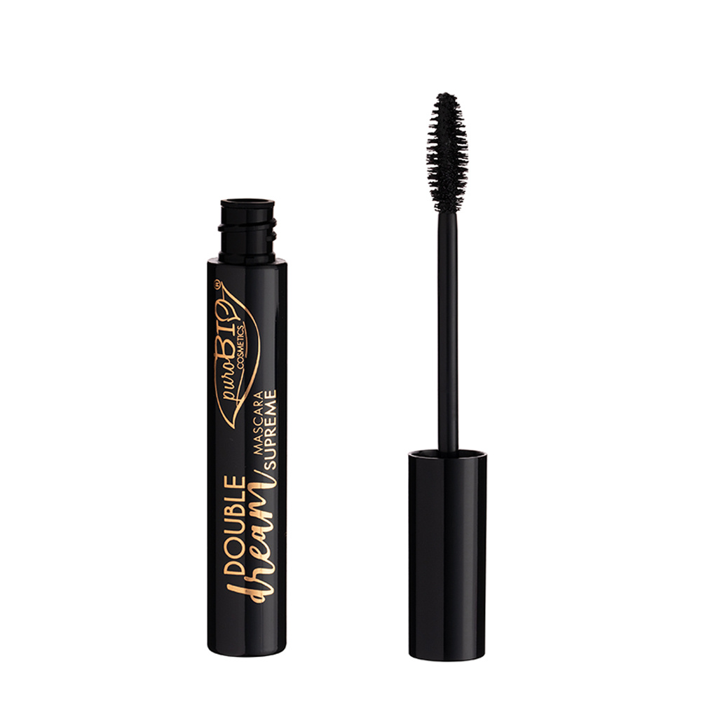 Purobio MASCARA DOUBLE DREAM - SUPREME Brosse en spirale pour des cils allongés, volumisés et recourbés