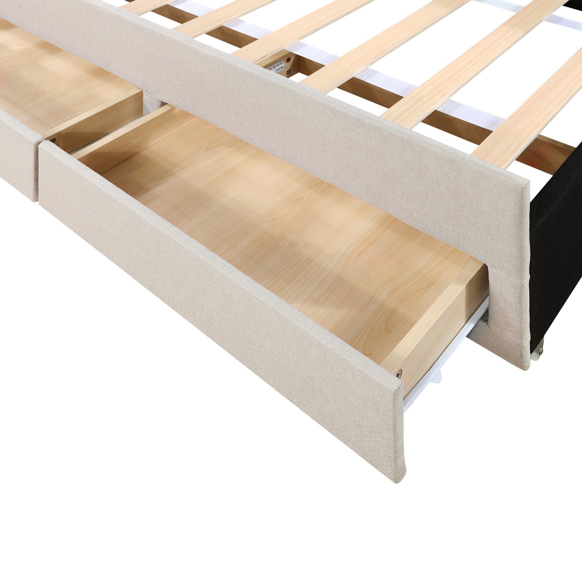 Flieks Polsterbett, Einzelbett 90x200cm mit 3 Schubladen und Unterbett 90x190cm