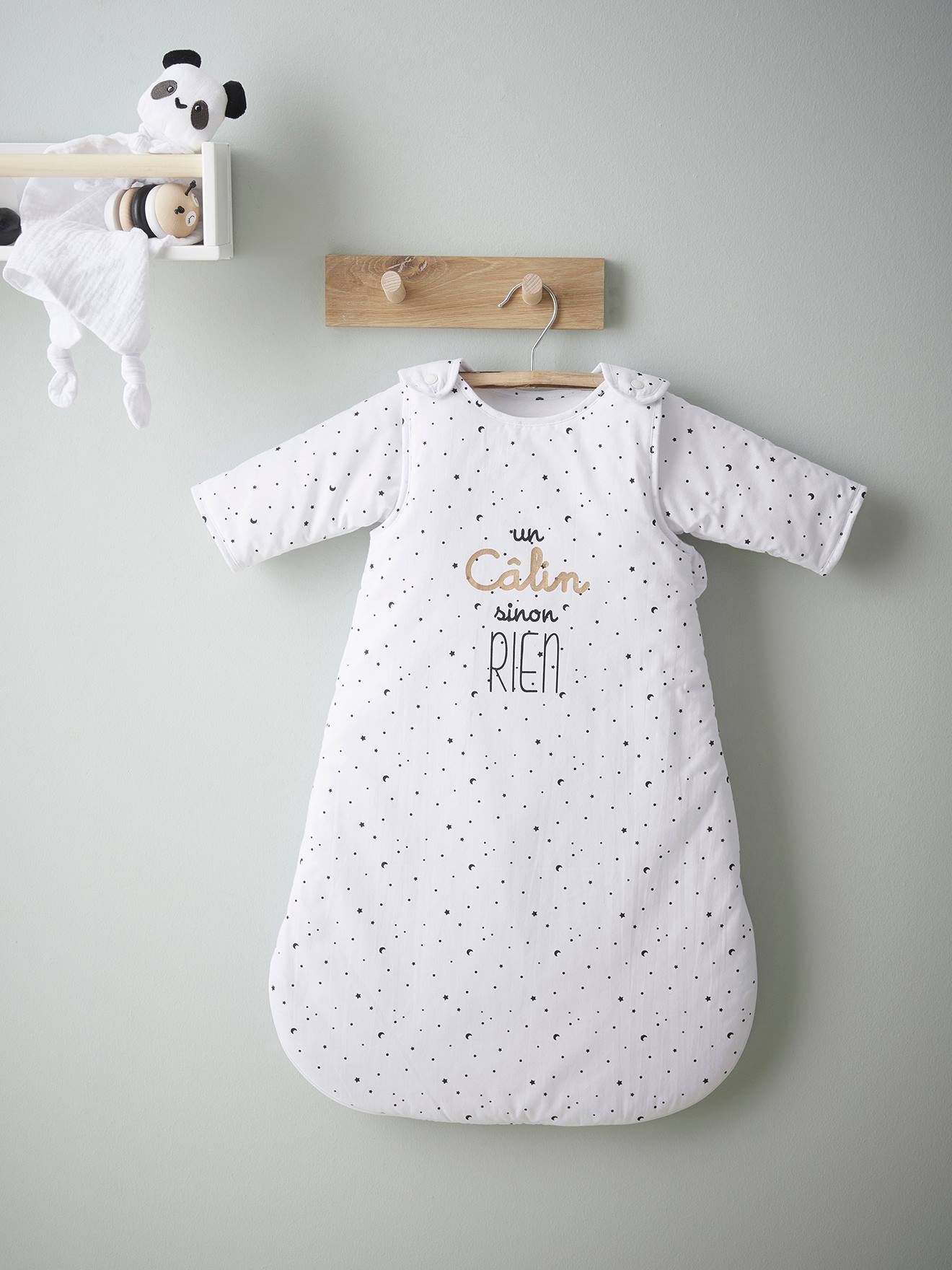 Vertbaudet Baby Winterschlafsack STERNE, Ärmel abnehmbar - weiß bedruckt