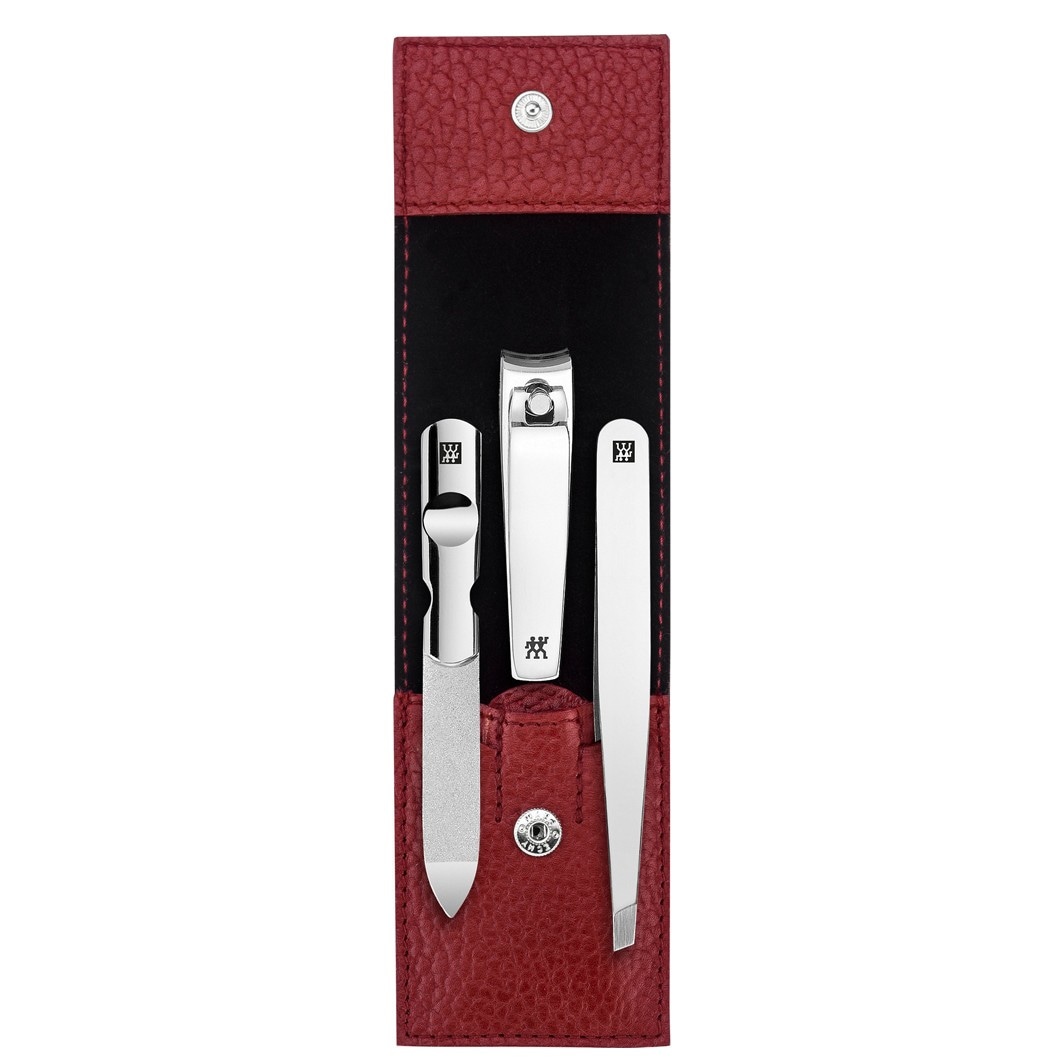 Classic Inox Taschen-Etui. Rindleder. rot. 3-tlg