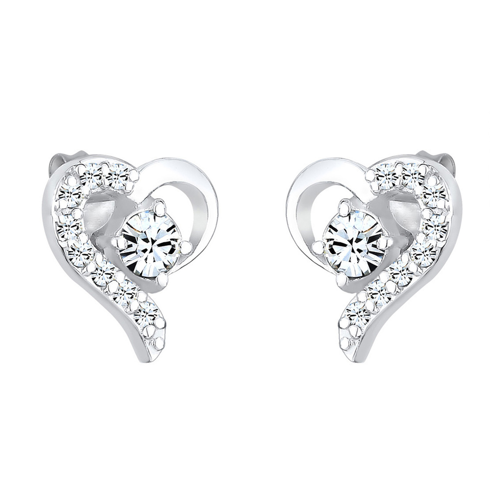Elli Elli Boucles d'Oreilles Femmes Clous d'oreilles Cœur avec Cristaux en Argent Ster Boucles d'oreilles