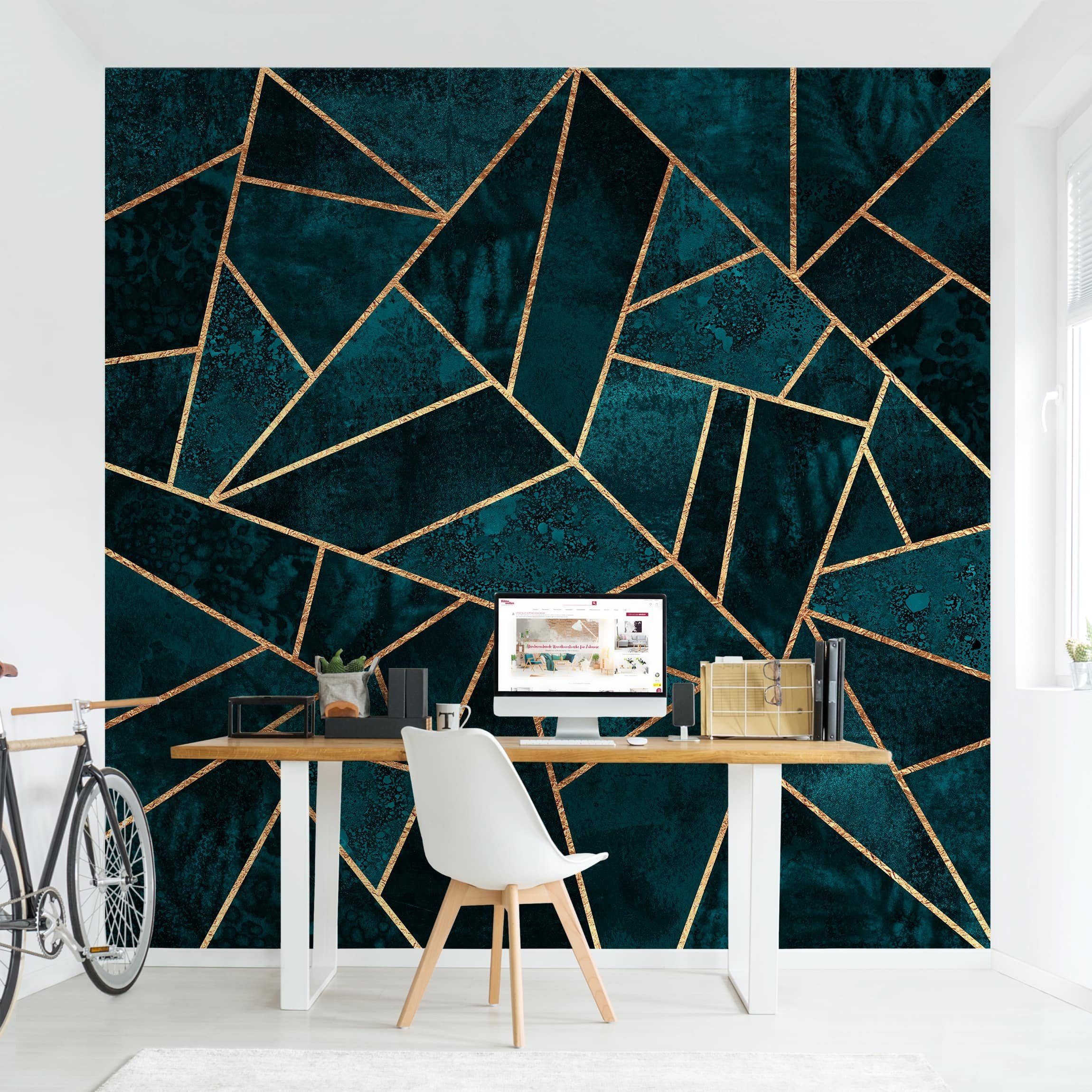 Bilderdepot24 Vliestapete Abstrakt Dunkles Türkis Gold Tapete Wanddeko Modern Kunst, Glatt, Matt, (Inklusive Gratis-Kleister oder selbstklebend), Wohnzimmer Schlafzimmer Küche Flur Fototapete Motivtapete Wandtapete