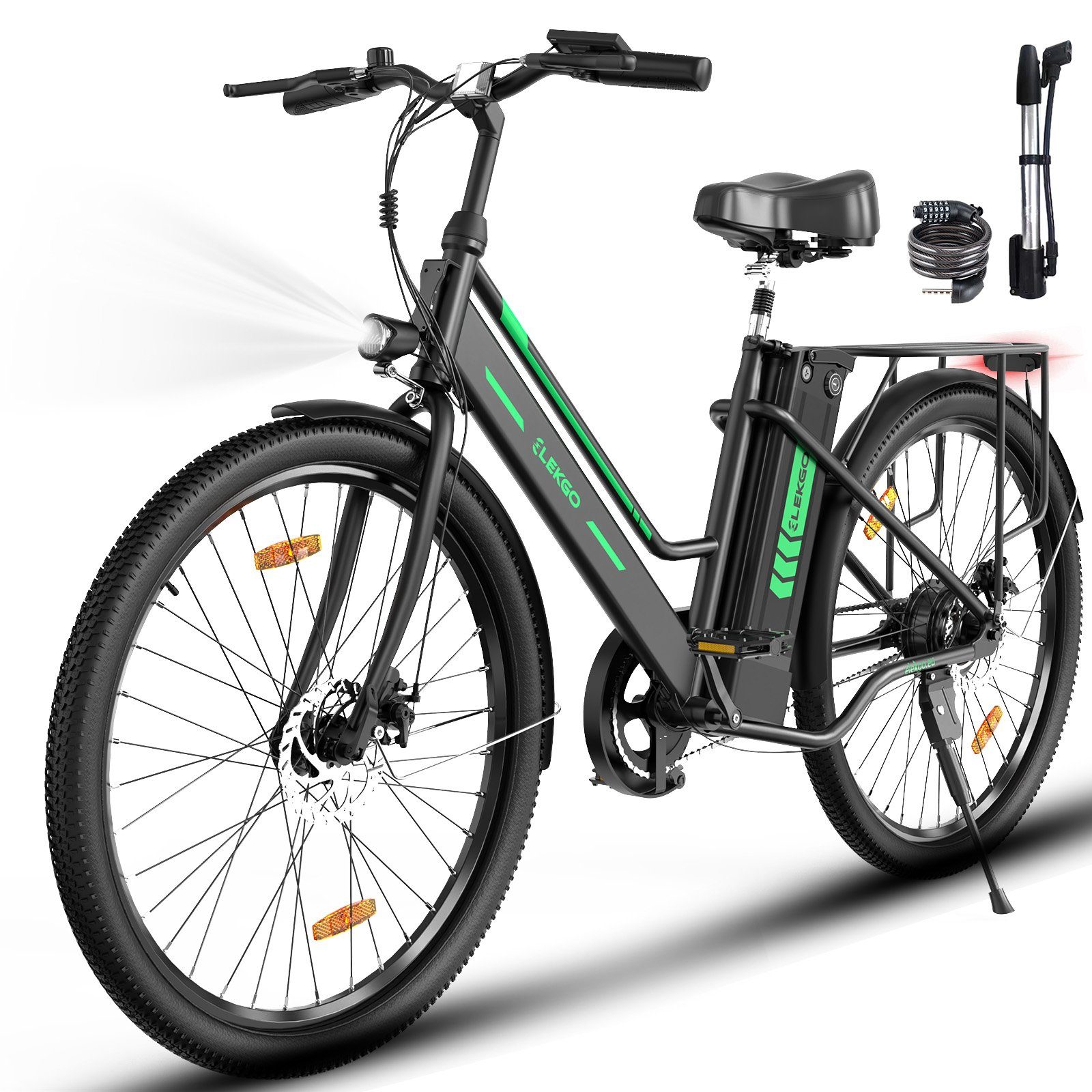 ELEKGO E-Bike 26 Zoll City Elektrofahrrad Pedelec, mit 36V 8,4Ah Akku, 35-70 km, 1 Gang, 250W Heckmotor