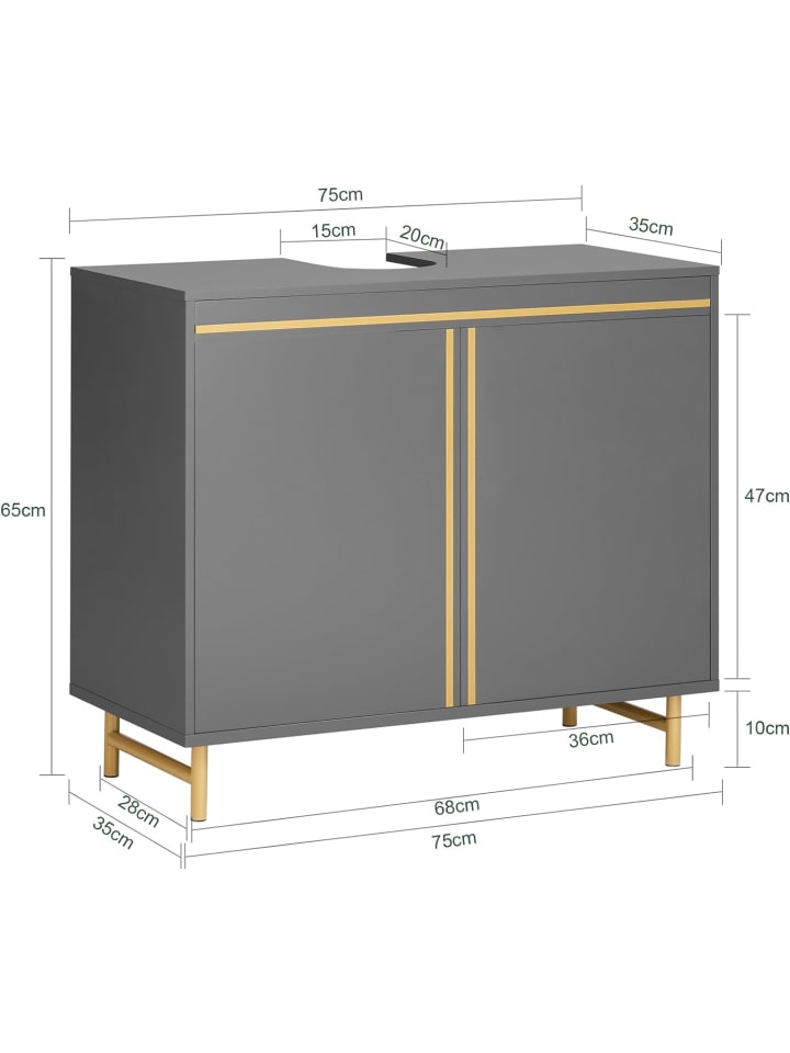 SoBuy Waschbeckenunterschrank in Hellgrau - (B)75 x (H)65 x (T)35cm günstig kaufen onesize