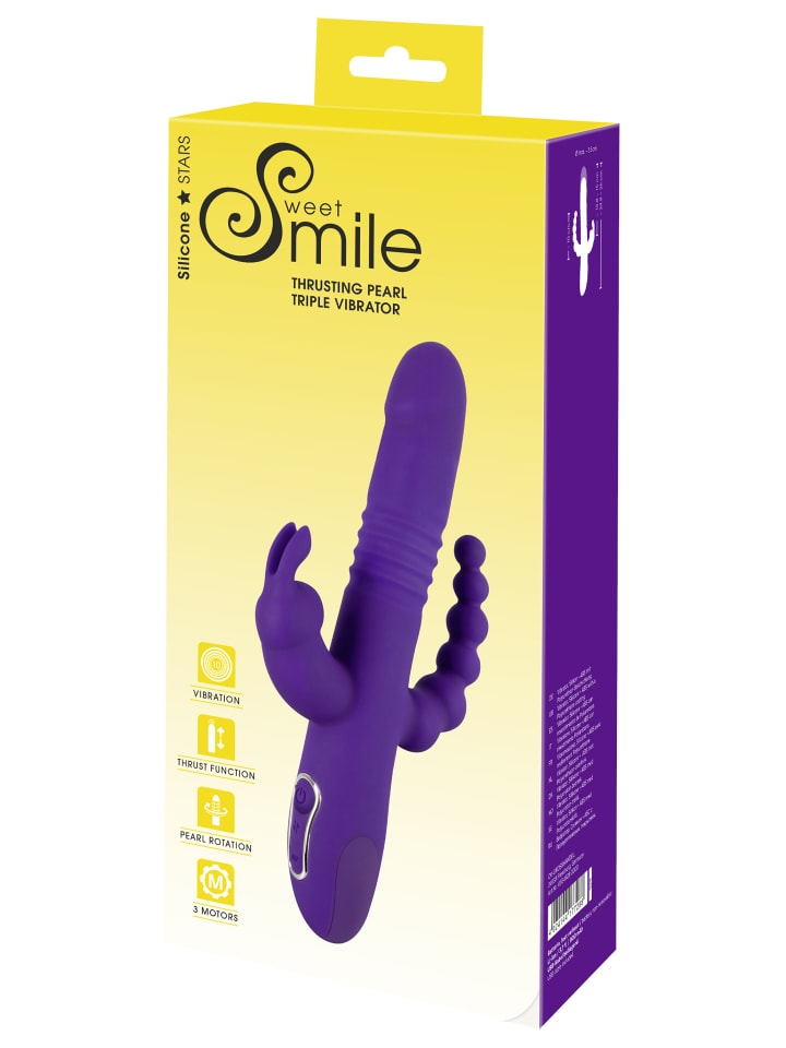 Sweet Smile Vib mit Stoßfunktion und Klitorisreizer Thrusting Pearl Triple in lila günstig kaufen 26 cm