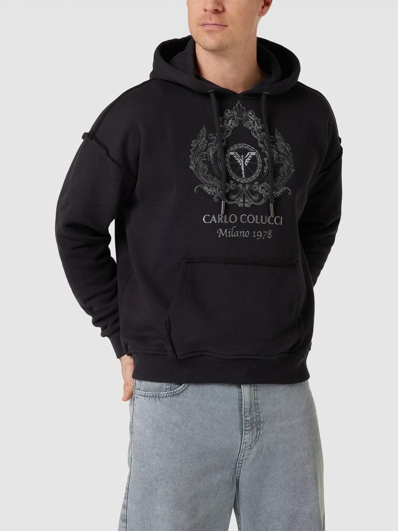 Hoodie mit Label-Stitching in schwarz