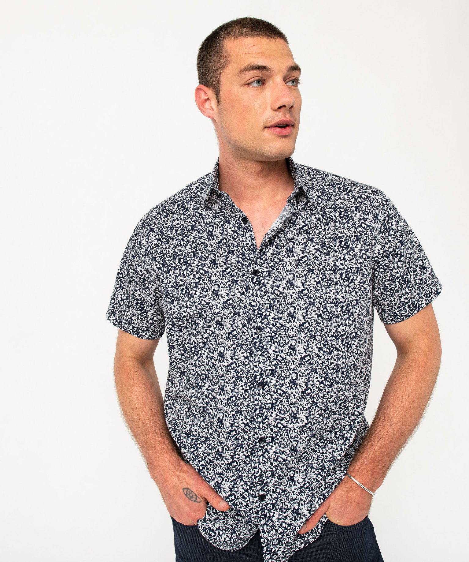 Chemise droite à manches courtes imprimée homme imprime | GEMO