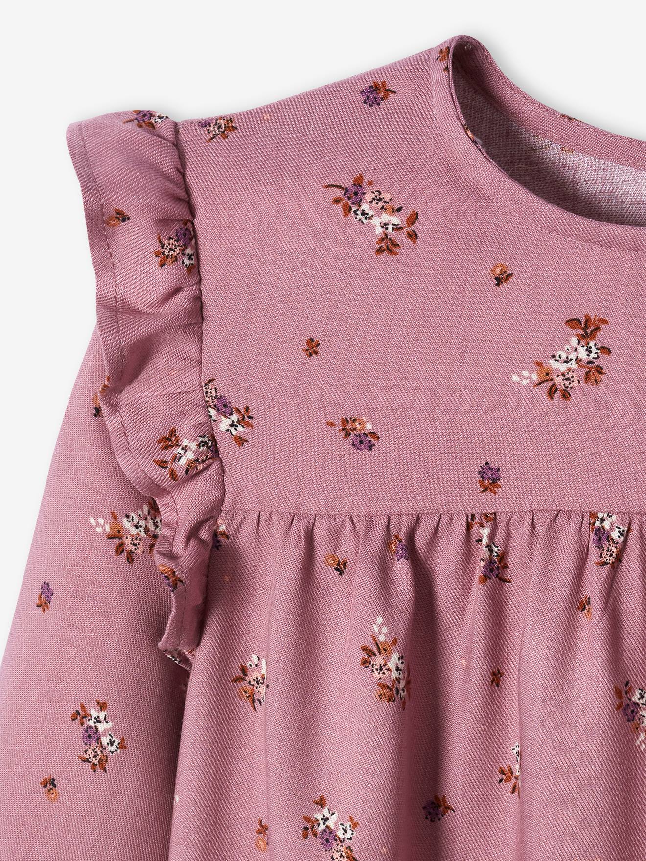Blouse fleurie fille manches volantées bleu grisé